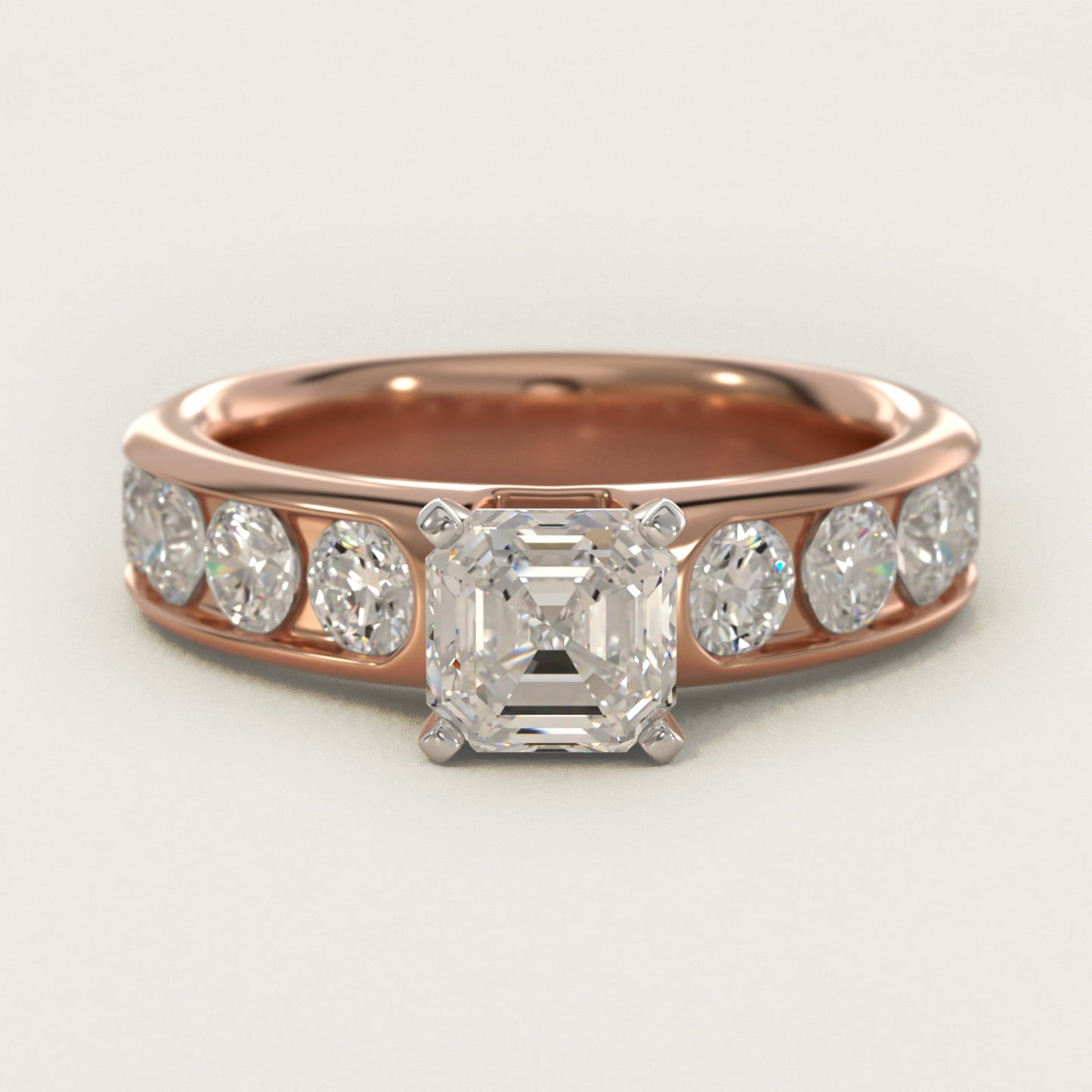 Channel Set Round Diamond Engagement Ring in 18k Rose Gold (1 1/2 ct. tw.) - Asscher Center