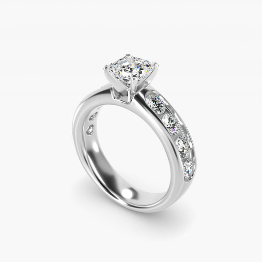 Channel Set Round Diamond Engagement Ring in 18k White Gold (1 1/2 ct. tw.) - Asscher Center
