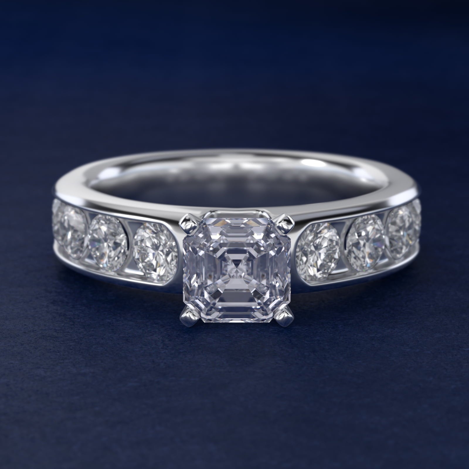 Channel Set Round Diamond Engagement Ring in 14k White Gold (1 1/2 ct. tw.) - Asscher Center