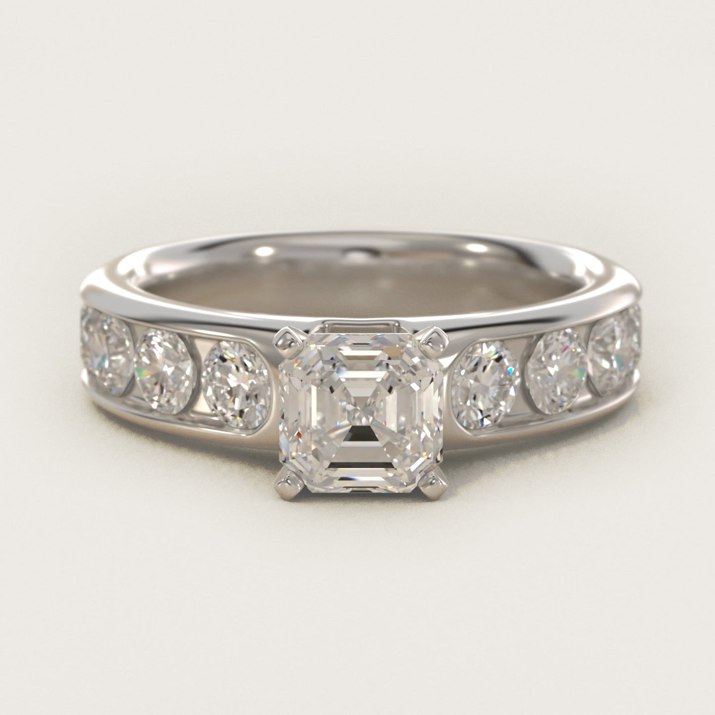Channel Set Round Diamond Engagement Ring in 18k White Gold (1 1/2 ct. tw.) - Asscher Center