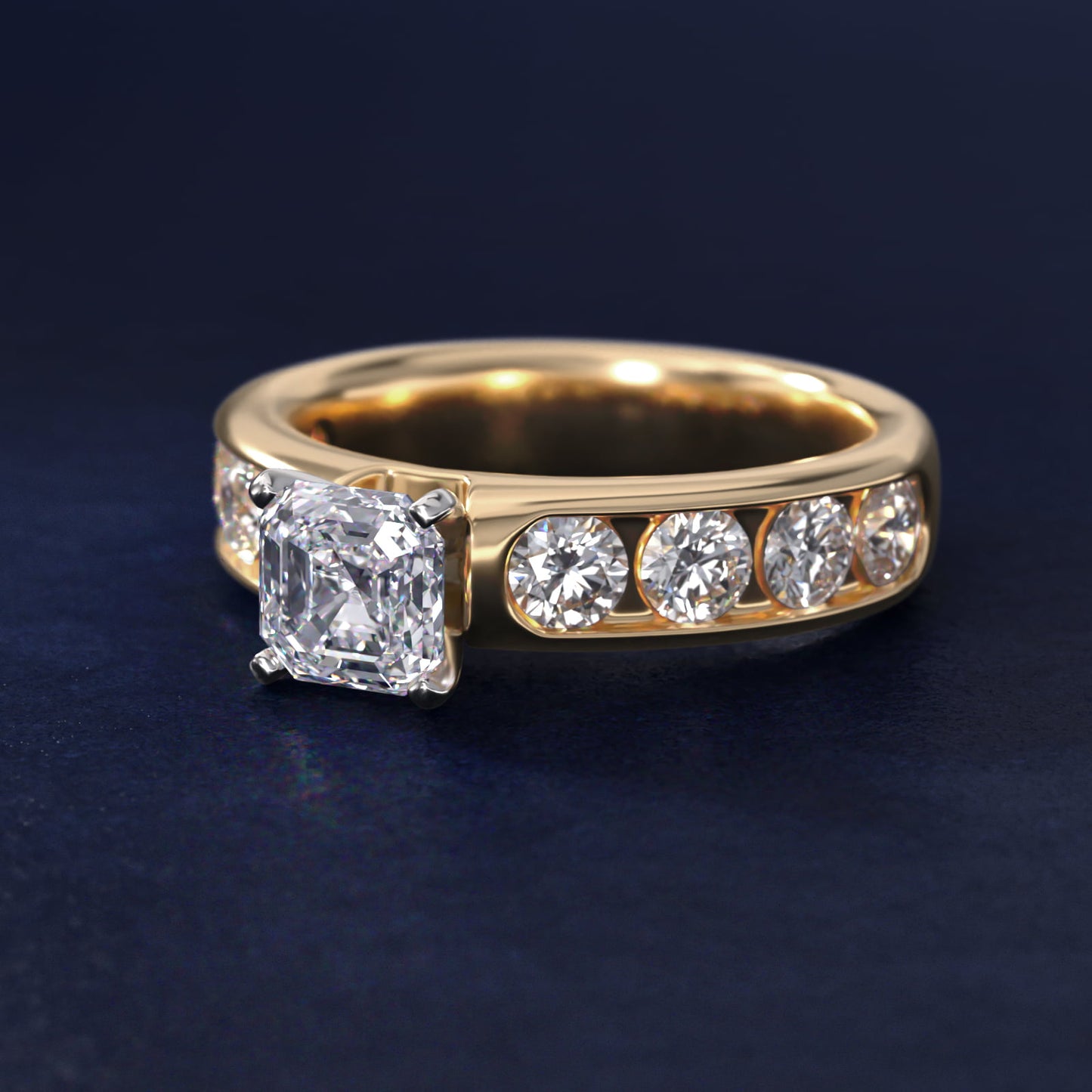 Channel Set Round Diamond Engagement Ring in 18k Yellow Gold (1 1/2 ct. tw.) - Asscher Center