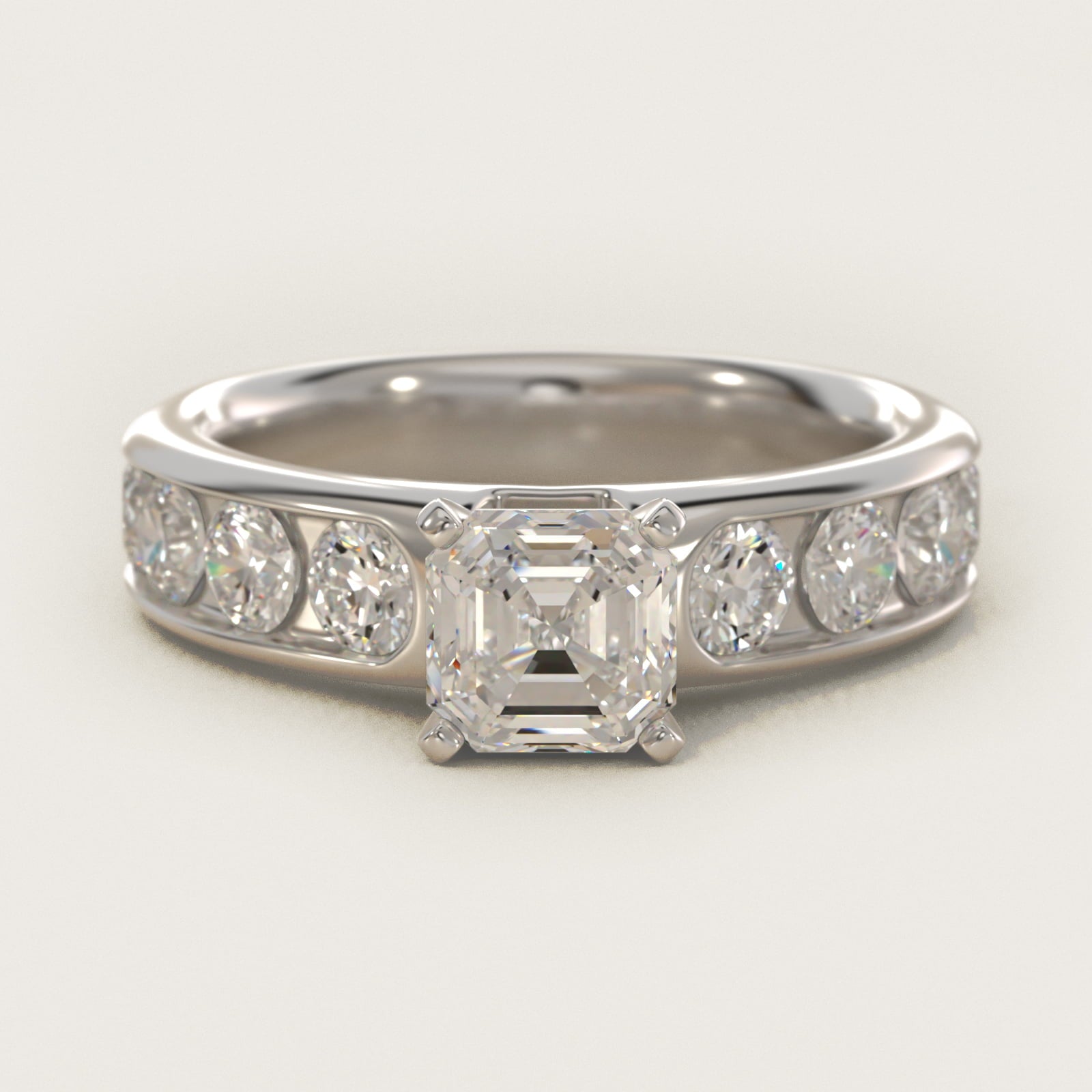 Channel Set Round Diamond Engagement Ring in Platinum (1 1/2 ct. tw.) - Asscher Center
