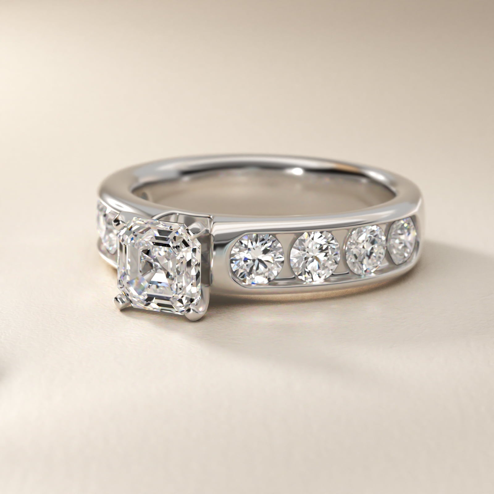 Channel Set Round Diamond Engagement Ring in Platinum (1 1/2 ct. tw.) - Asscher Center