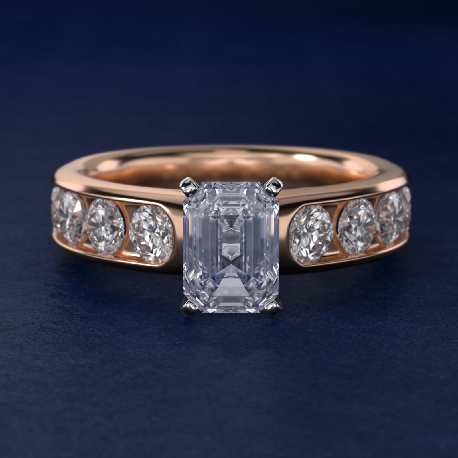 Channel Set Round Diamond Engagement Ring in 14k Rose Gold (1 1/2 ct. tw.) - Emerald Center