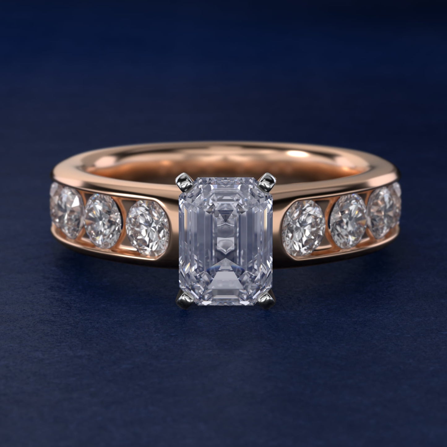 Channel Set Round Diamond Engagement Ring in 18k Rose Gold (1 1/2 ct. tw.) - Emerald Center