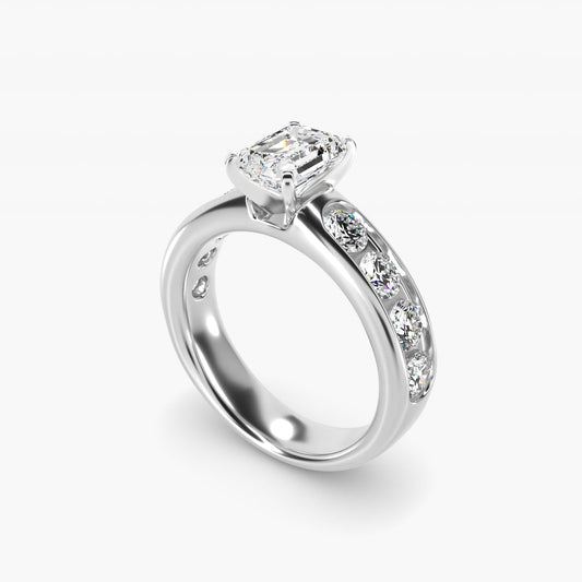 Channel Set Round Diamond Engagement Ring in 14k White Gold (1 1/2 ct. tw.) - Emerald Center