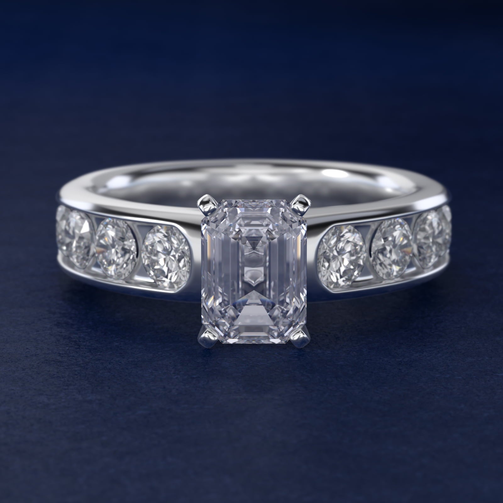 Channel Set Round Diamond Engagement Ring in 14k White Gold (1 1/2 ct. tw.) - Emerald Center