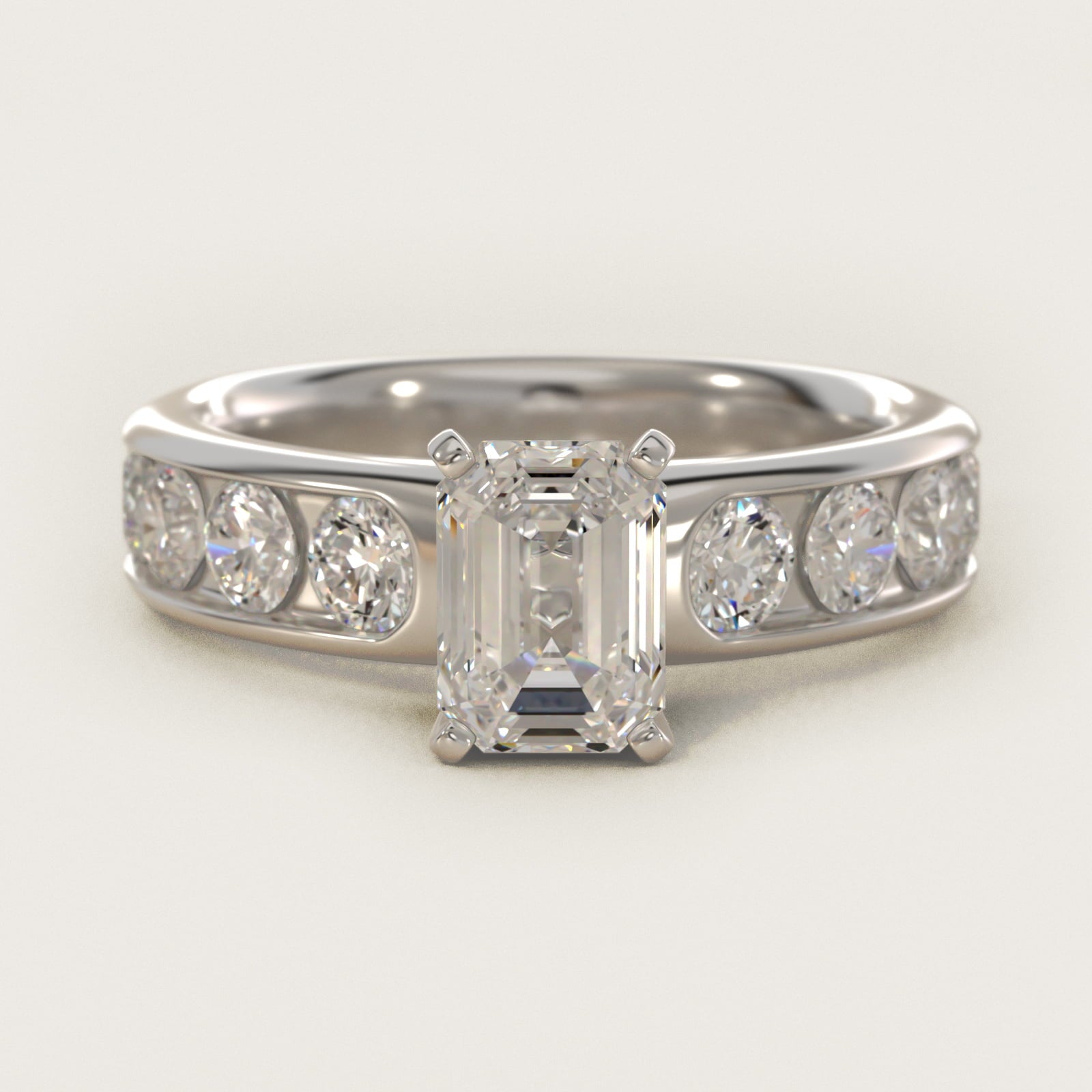 Channel Set Round Diamond Engagement Ring in 18k White Gold (1 1/2 ct. tw.) - Emerald Center