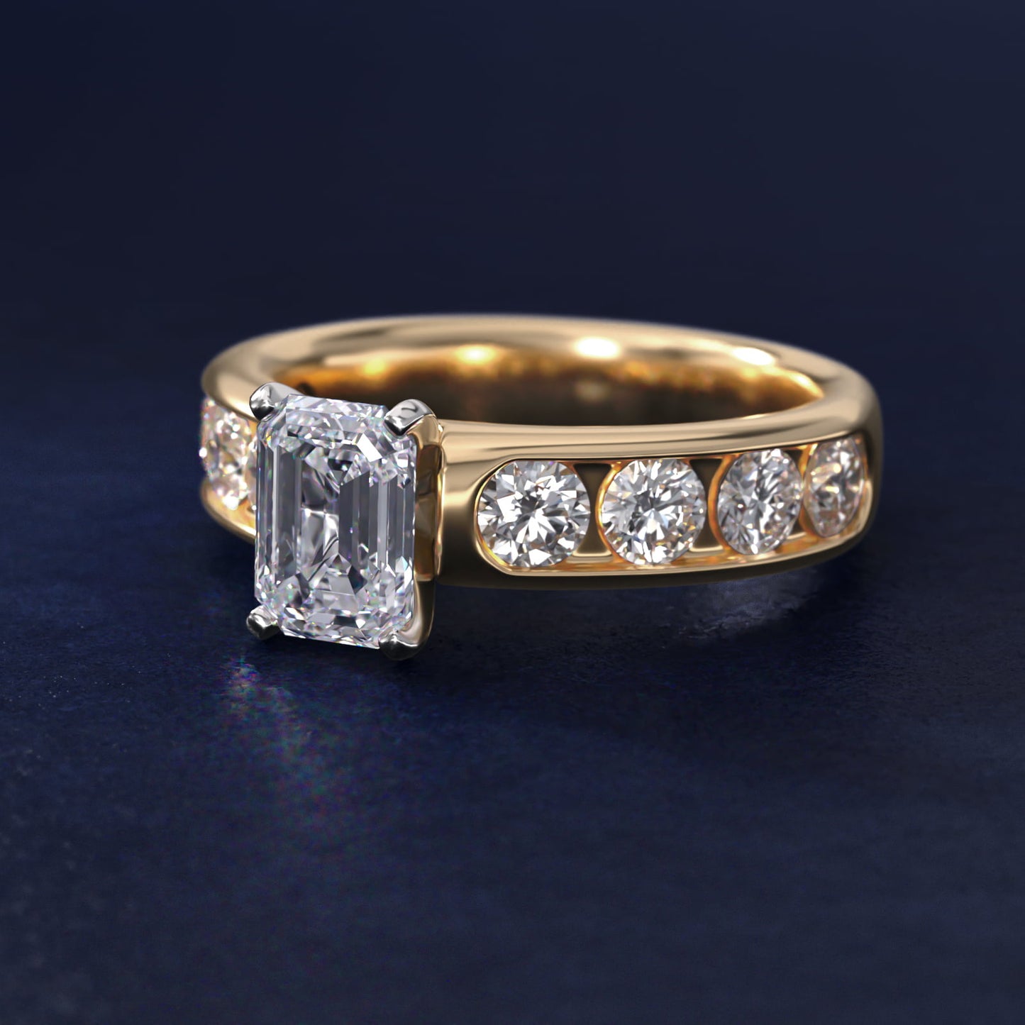 Channel Set Round Diamond Engagement Ring in 14k Yellow Gold (1 1/2 ct. tw.) - Emerald Center