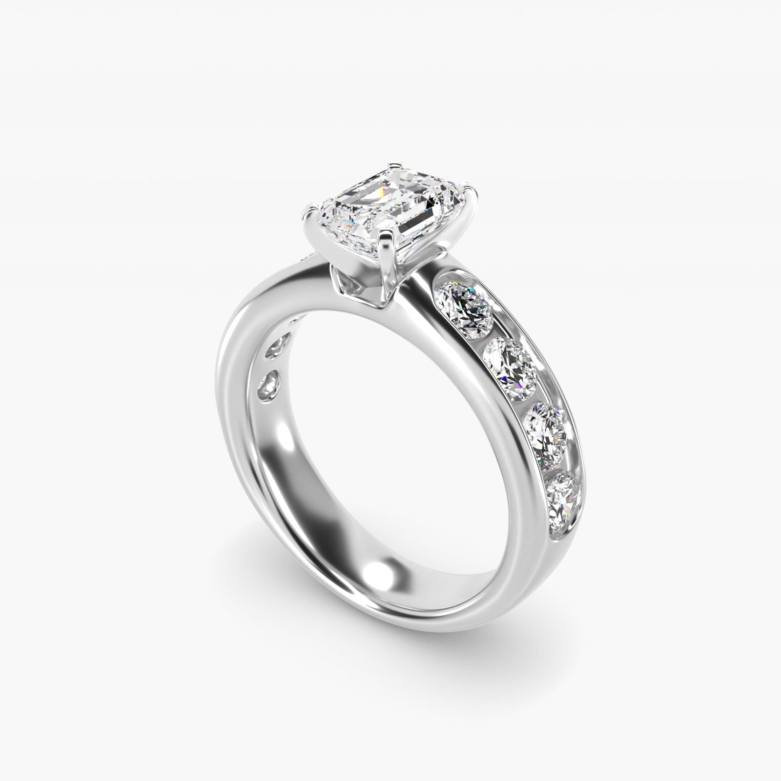 Channel Set Round Diamond Engagement Ring in Platinum (1 1/2 ct. tw.) - Emerald Center