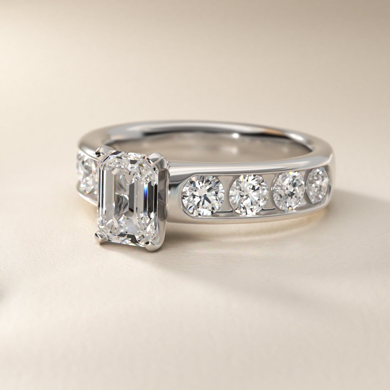 Channel Set Round Diamond Engagement Ring in Platinum (1 1/2 ct. tw.) - Emerald Center