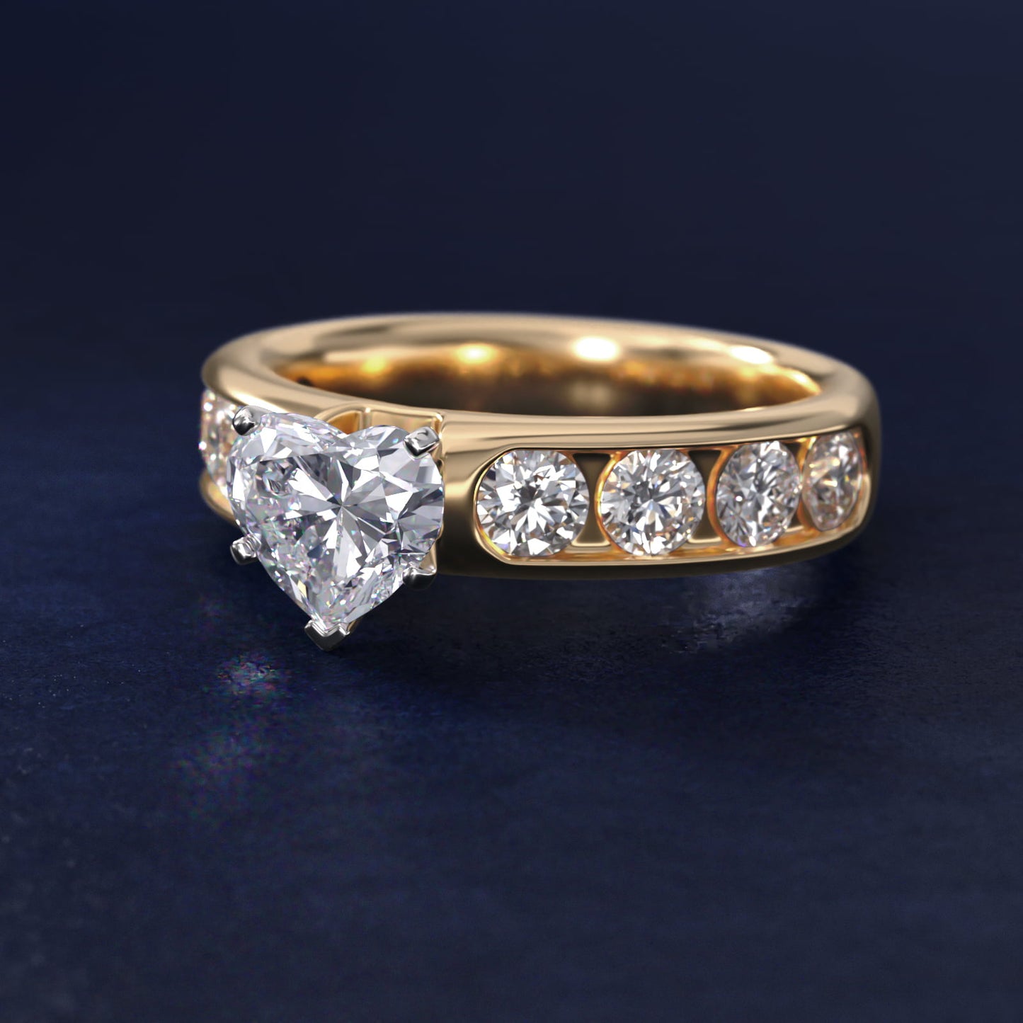Channel Set Round Diamond Engagement Ring in 18k Yellow Gold (1 1/2 ct. tw.) - Heart Center