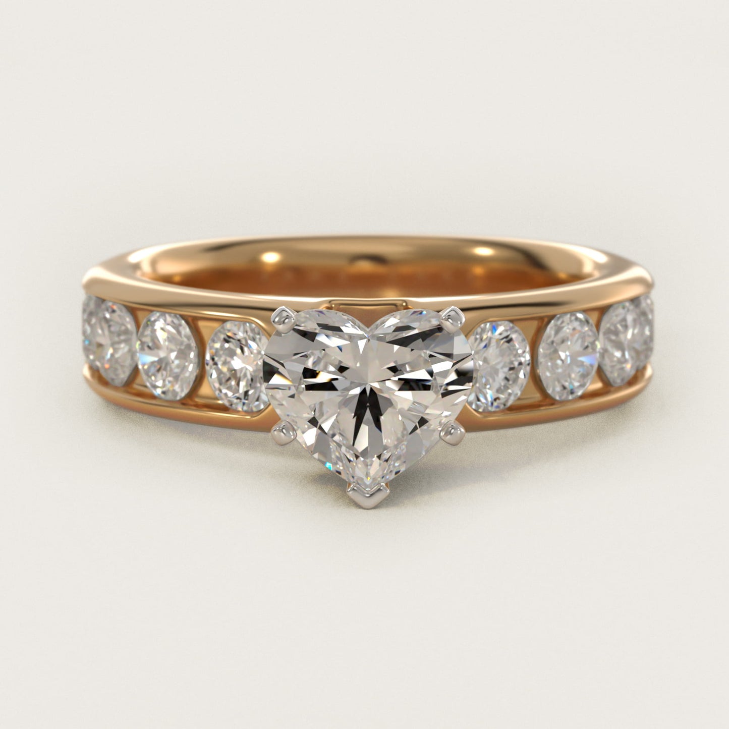 Channel Set Round Diamond Engagement Ring in 18k Yellow Gold (1 1/2 ct. tw.) - Heart Center