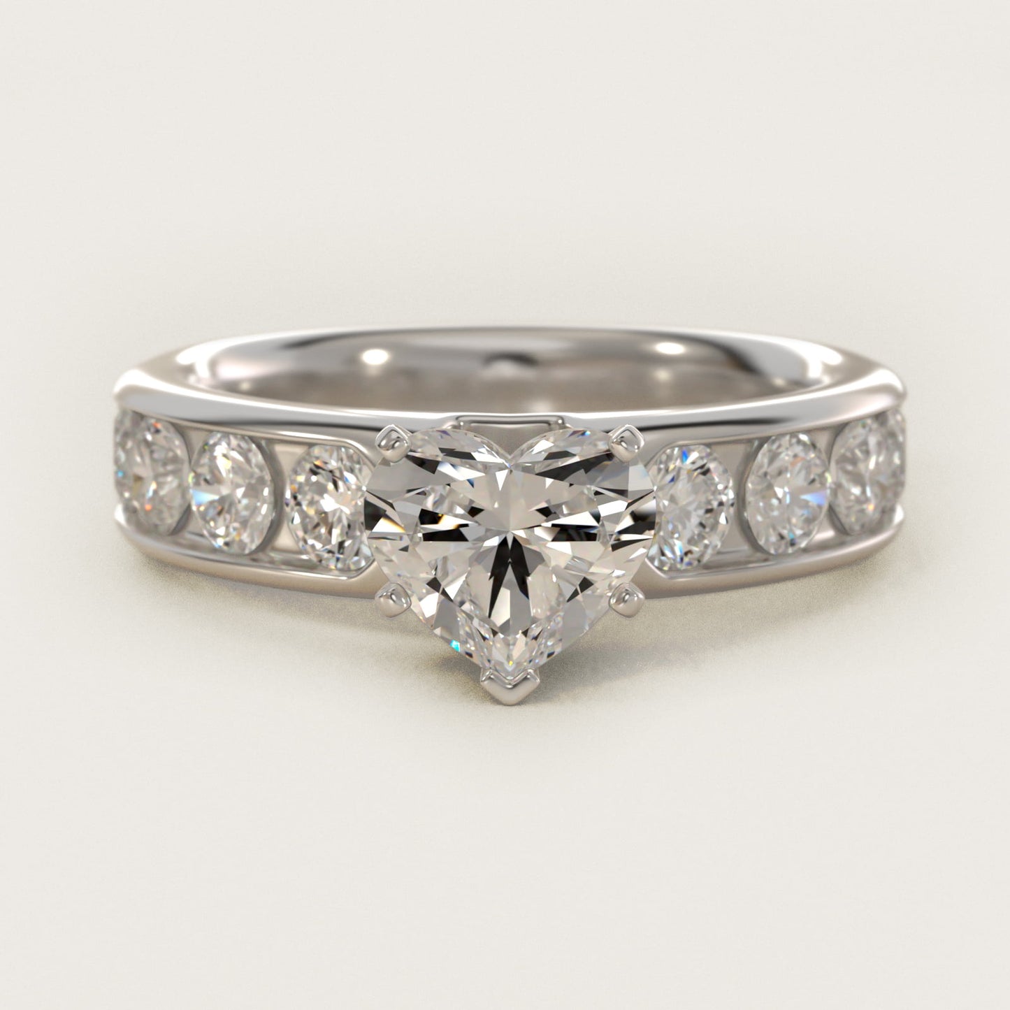 Channel Set Round Diamond Engagement Ring in Platinum (1 1/2 ct. tw.) - Heart Center