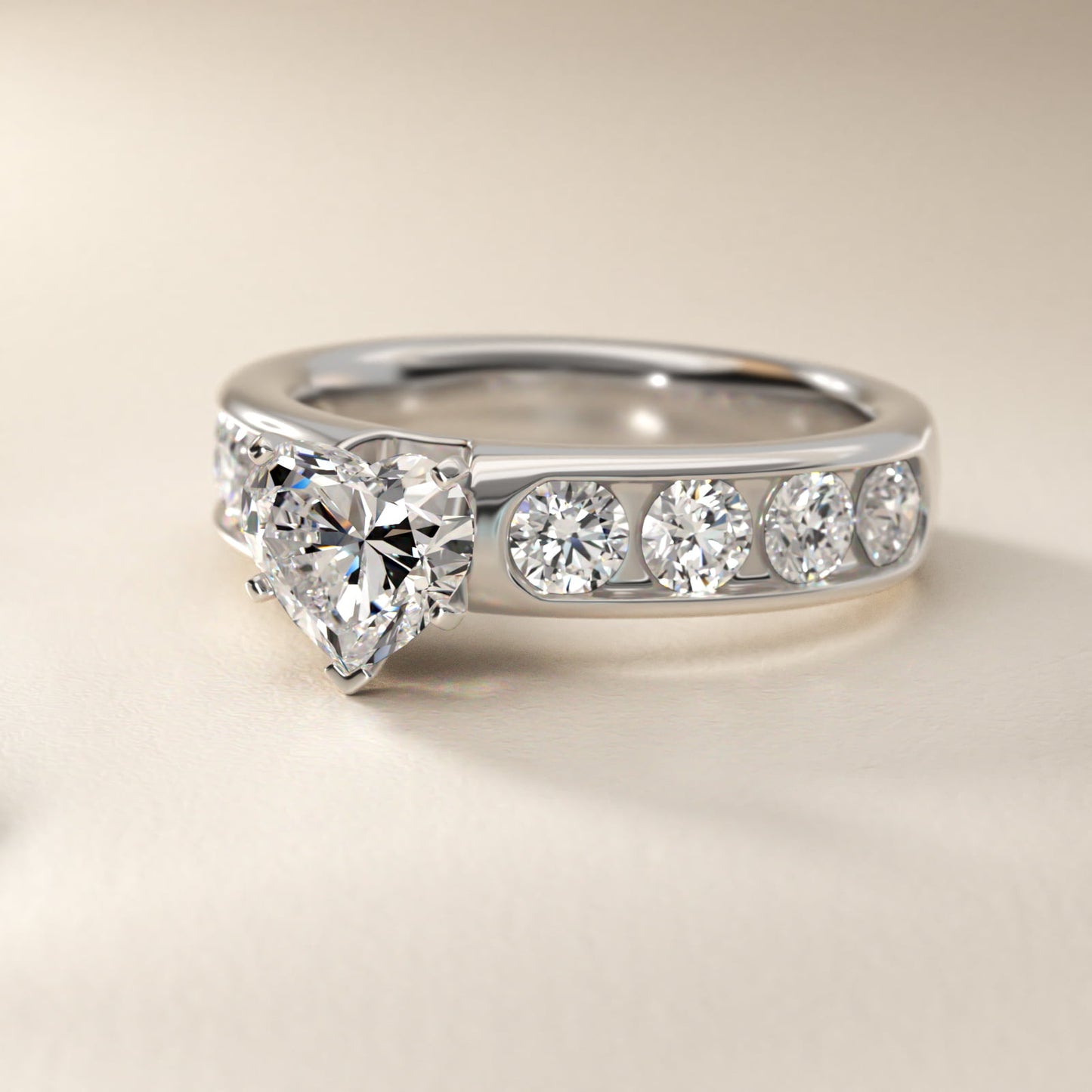 Channel Set Round Diamond Engagement Ring in Platinum (1 1/2 ct. tw.) - Heart Center