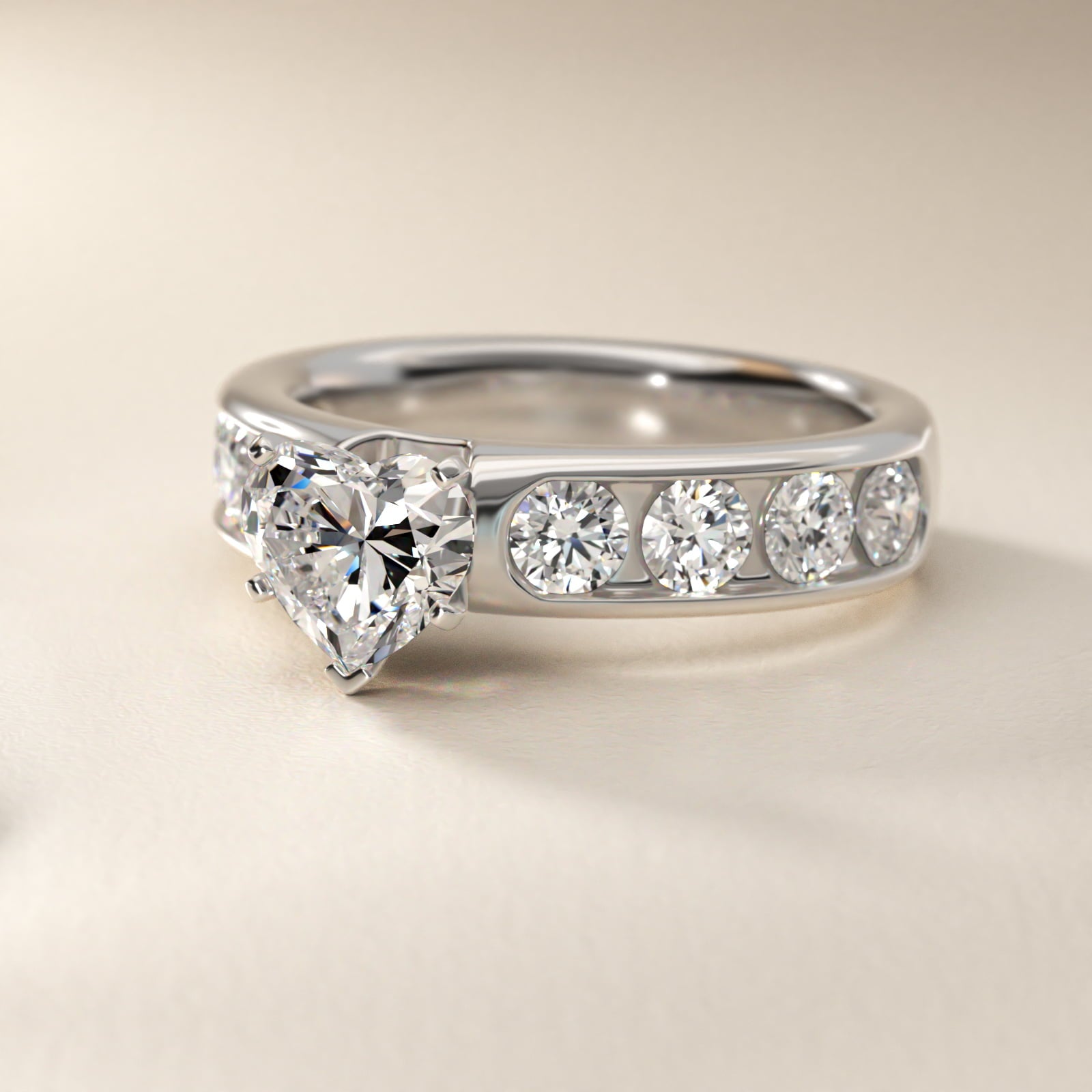 Channel Set Round Diamond Engagement Ring in Platinum (1 1/2 ct. tw.) - Heart Center