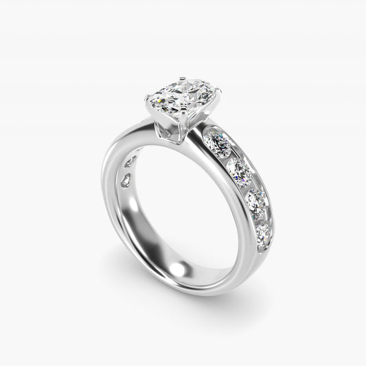 Channel Set Round Diamond Engagement Ring in 18k White Gold (1 1/2 ct. tw.) - Oval Center