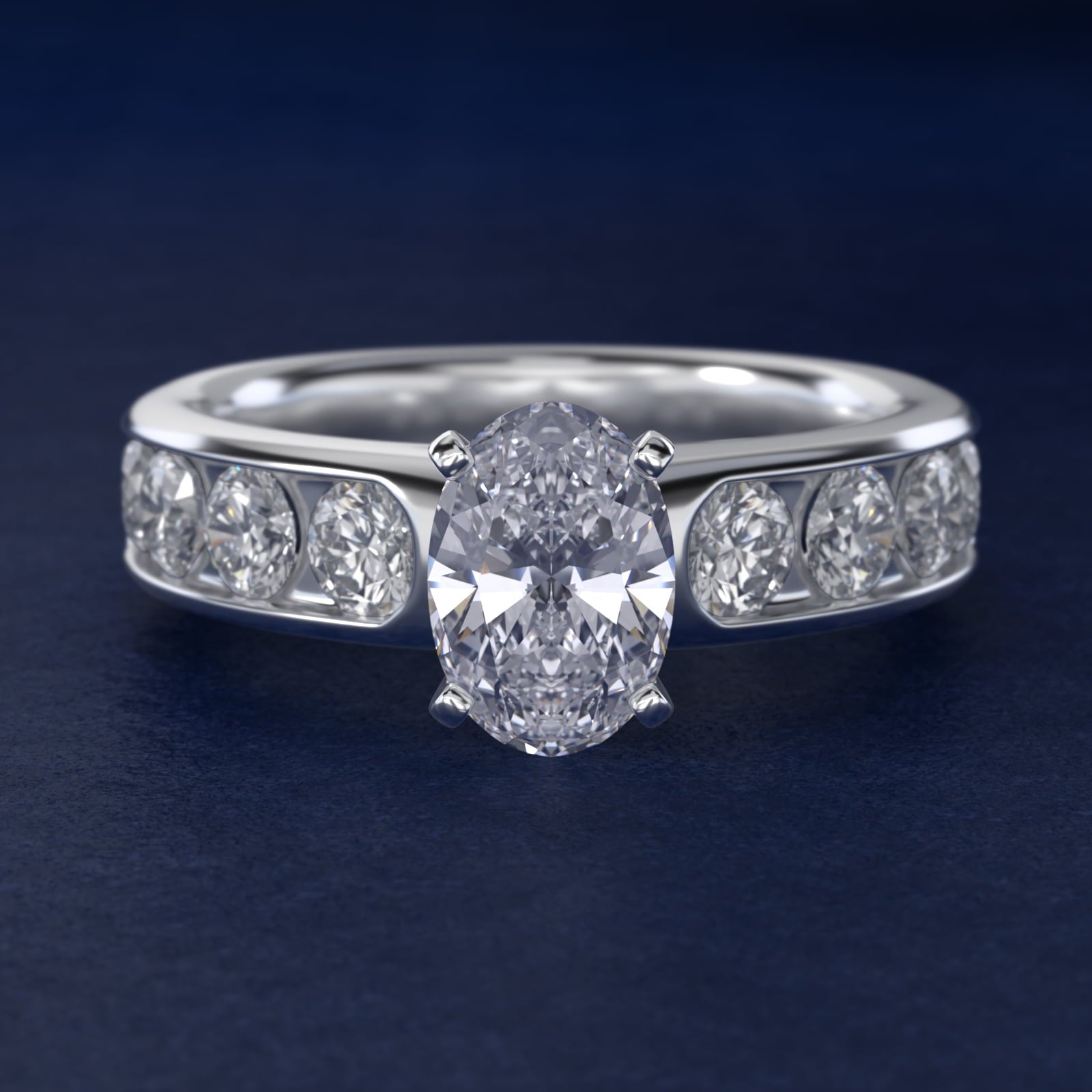 Channel Set Round Diamond Engagement Ring in 14k White Gold (1 1/2 ct. tw.) - Oval Center