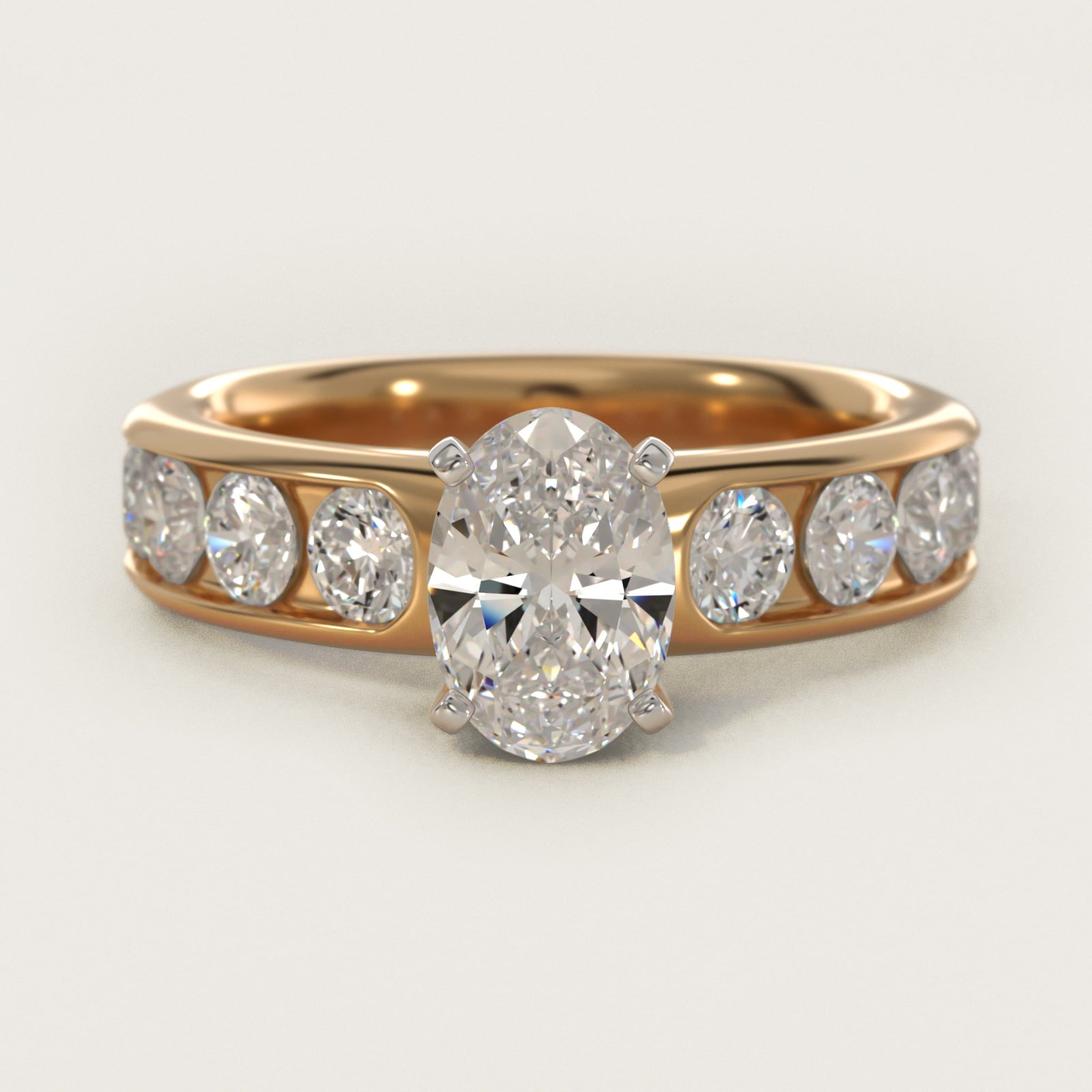 Channel Set Round Diamond Engagement Ring in 14k Yellow Gold (1 1/2 ct. tw.) - Oval Center