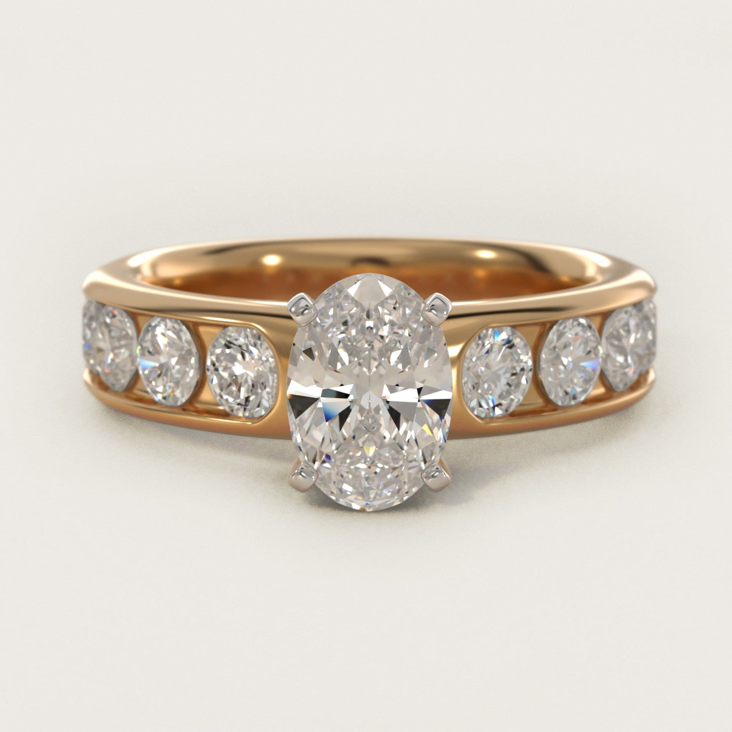 Channel Set Round Diamond Engagement Ring in 18k Yellow Gold (1 1/2 ct. tw.) - Oval Center