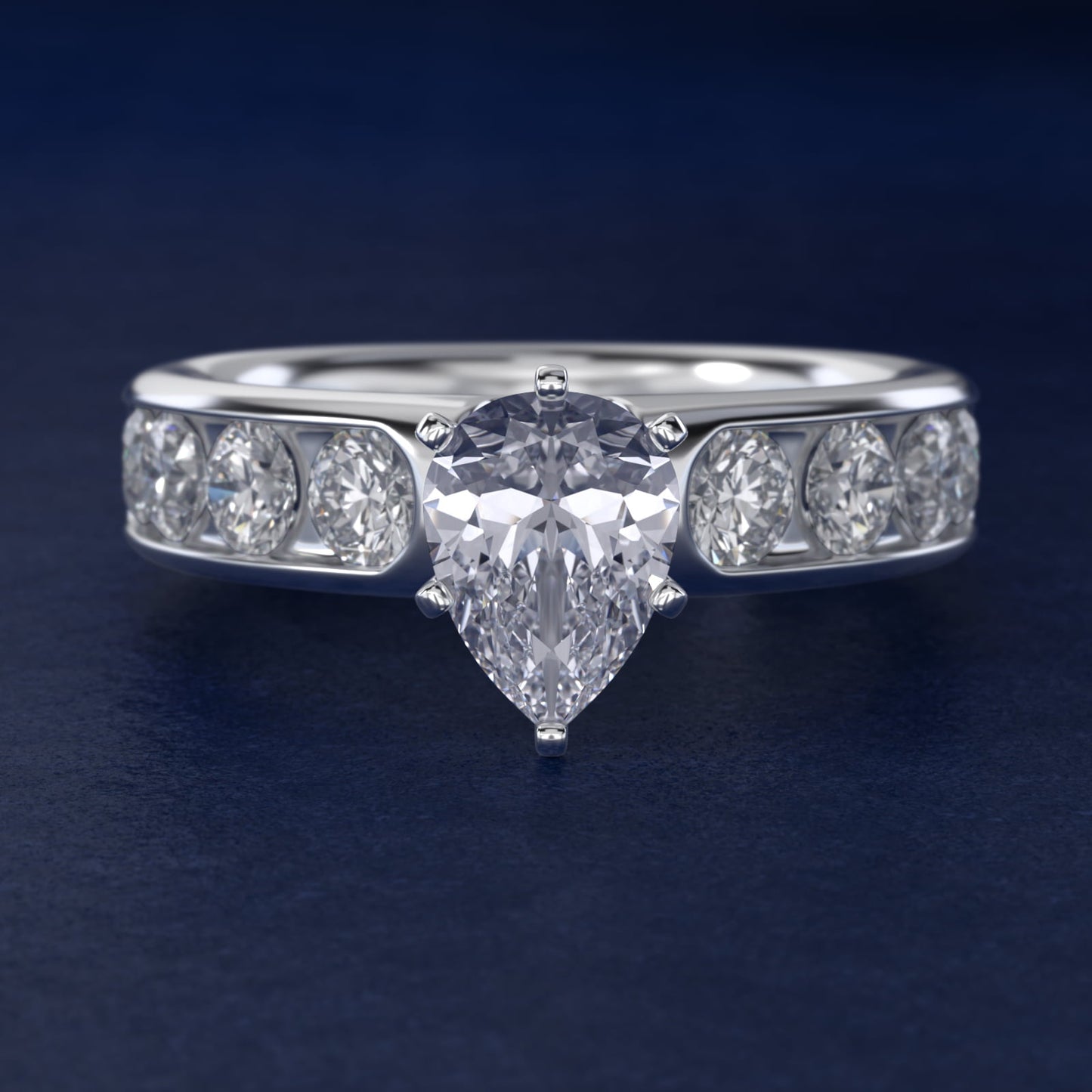 Channel Set Round Diamond Engagement Ring in 18k White Gold (1 1/2 ct. tw.) - Pear Center