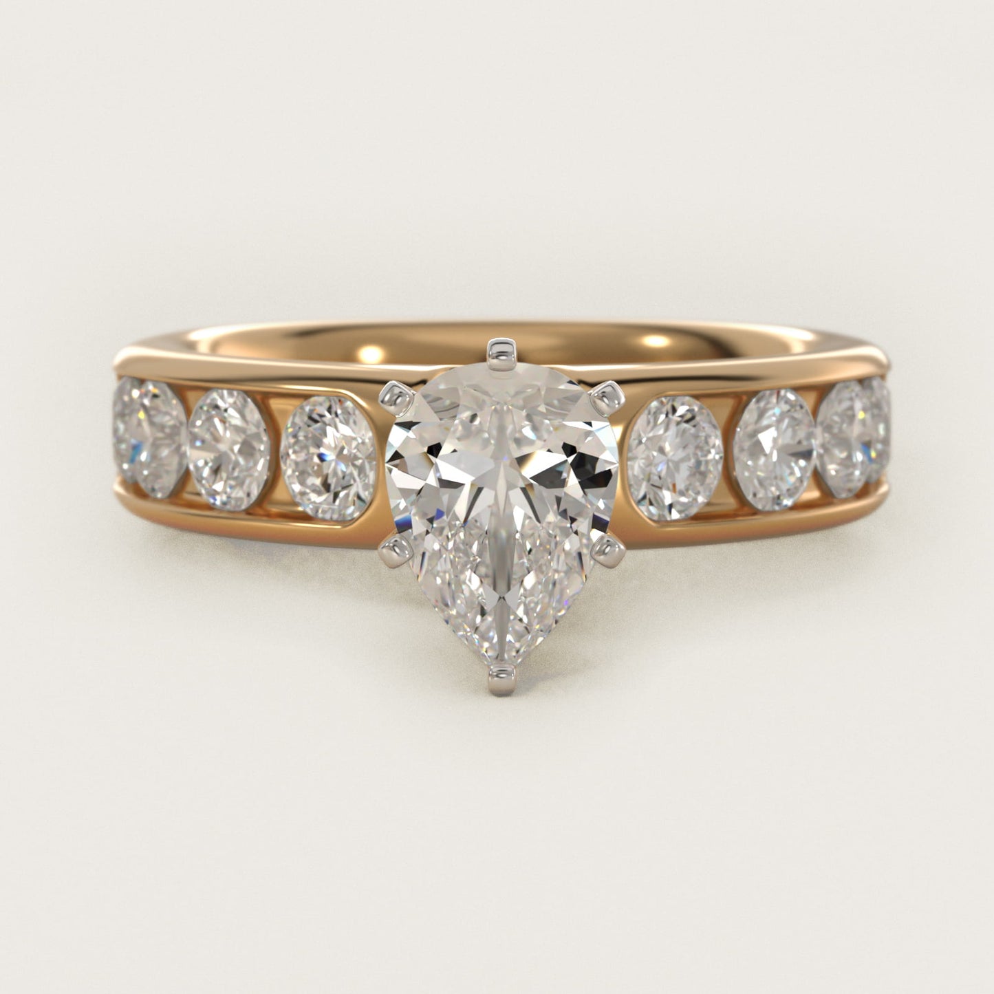 Channel Set Round Diamond Engagement Ring in 18k Yellow Gold (1 1/2 ct. tw.) - Pear Center