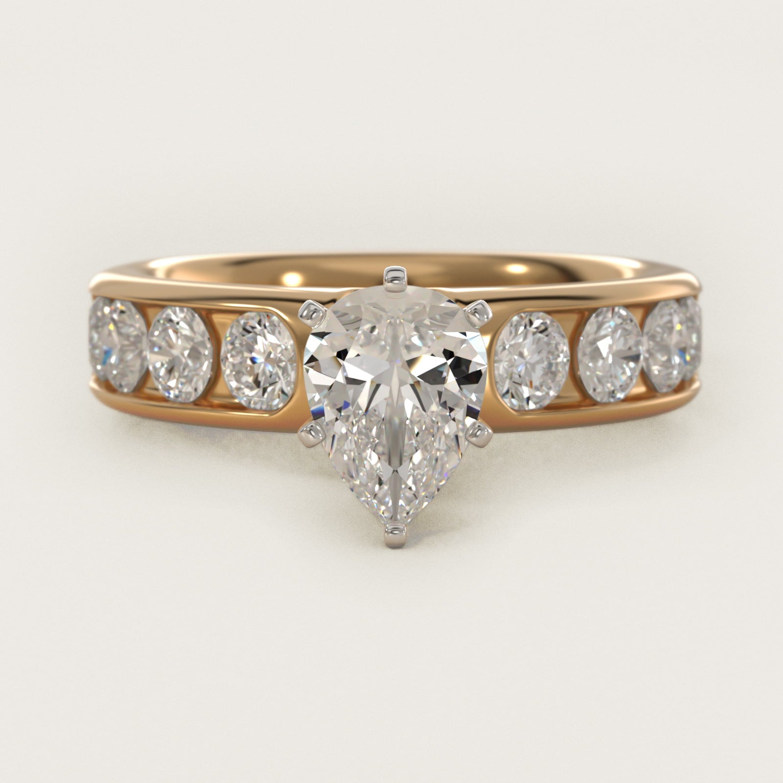 Channel Set Round Diamond Engagement Ring in 18k Yellow Gold (1 1/2 ct. tw.) - Pear Center