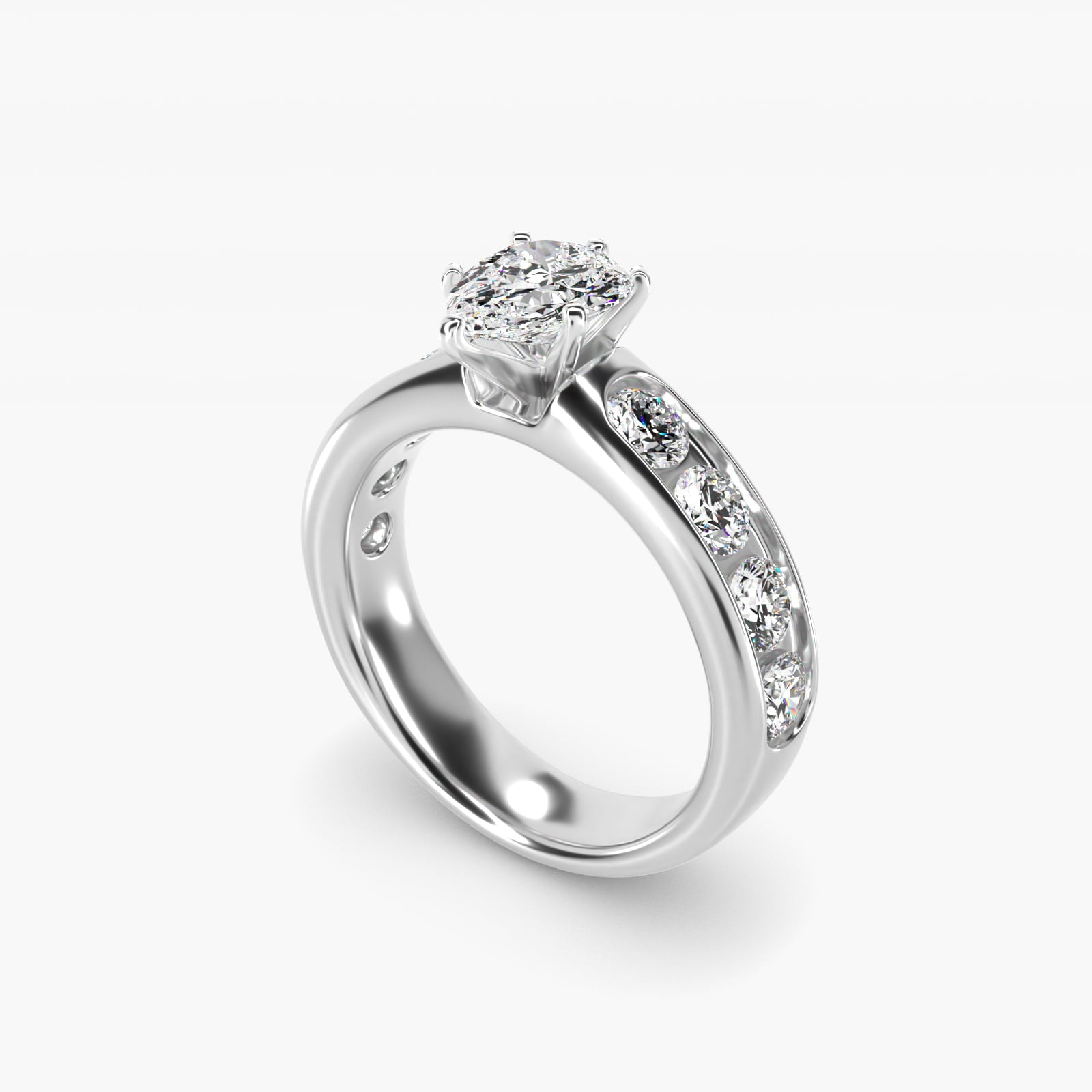 Channel Set Round Diamond Engagement Ring in Platinum (1 1/2 ct. tw.) - Pear Center