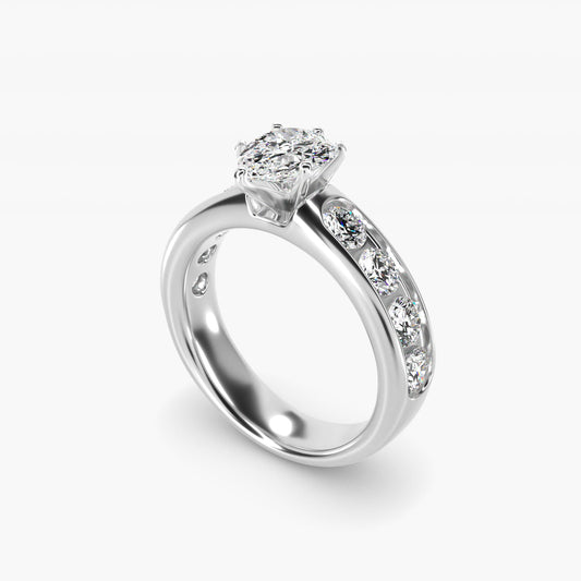 Channel Set Round Diamond Engagement Ring in Platinum (1 1/2 ct. tw.) - Pear Center