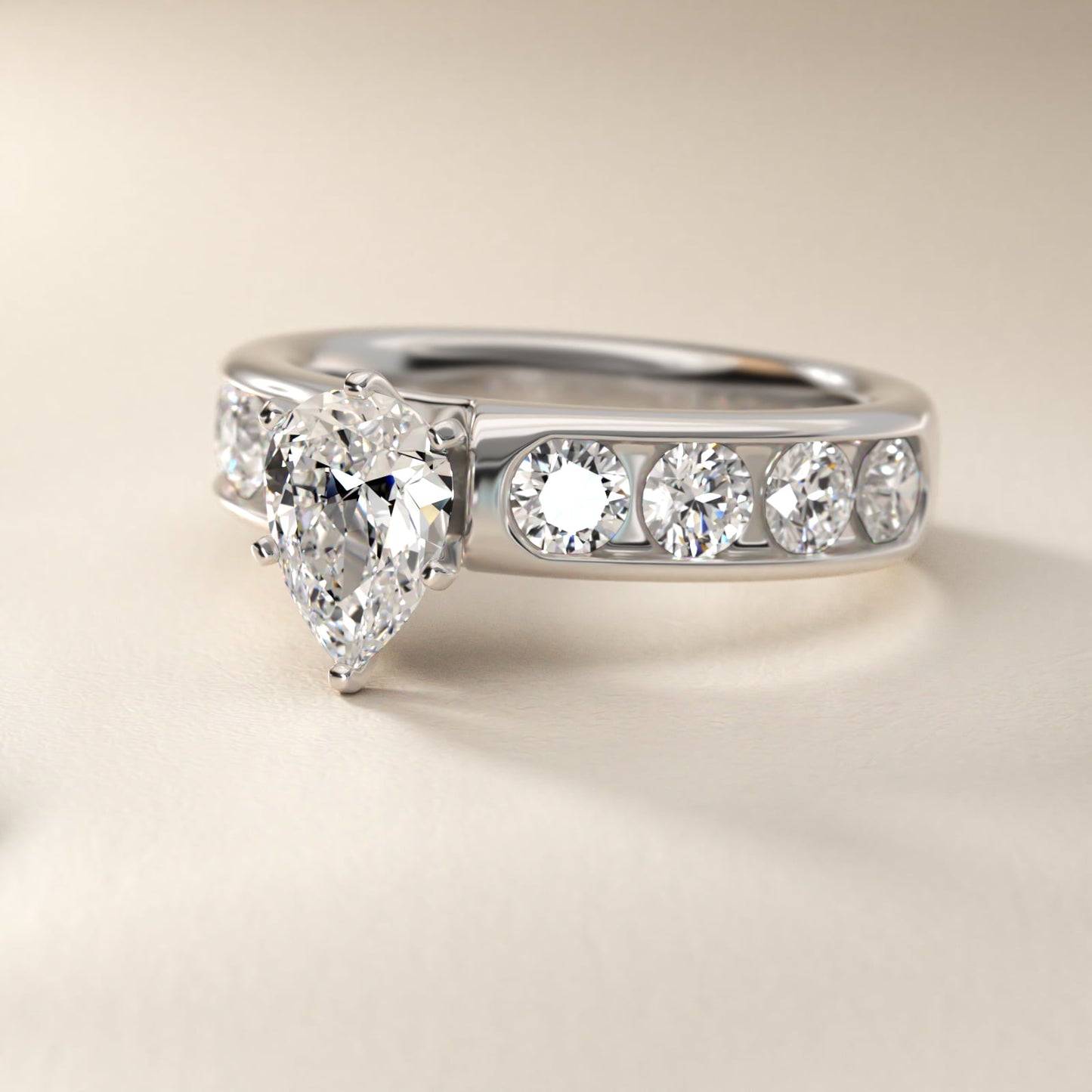 Channel Set Round Diamond Engagement Ring in Platinum (1 1/2 ct. tw.) - Pear Center