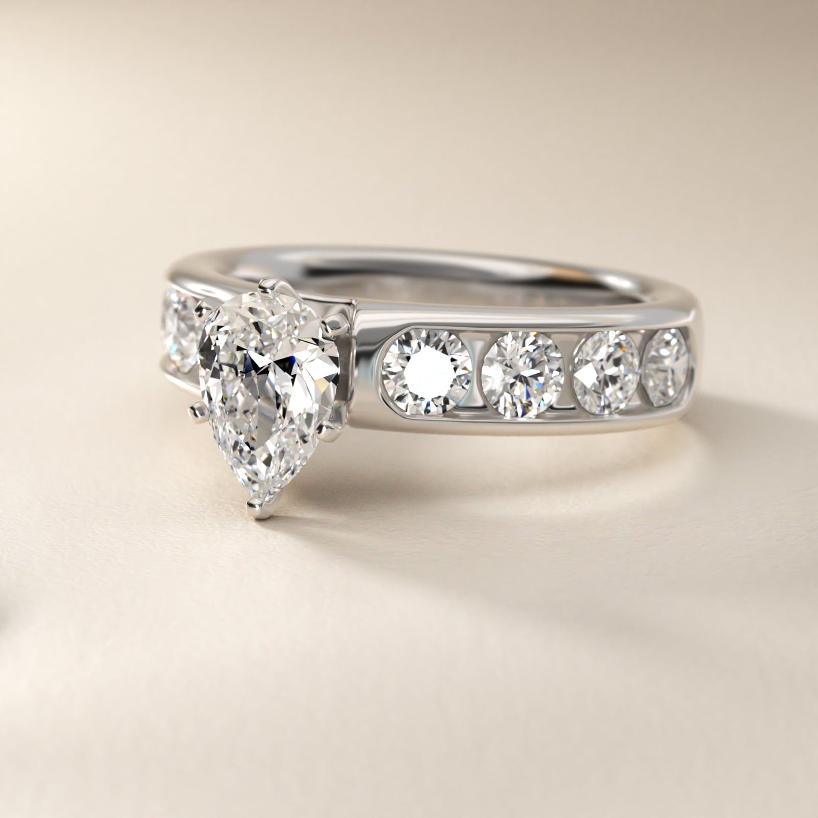 Channel Set Round Diamond Engagement Ring in Platinum (1 1/2 ct. tw.) - Pear Center