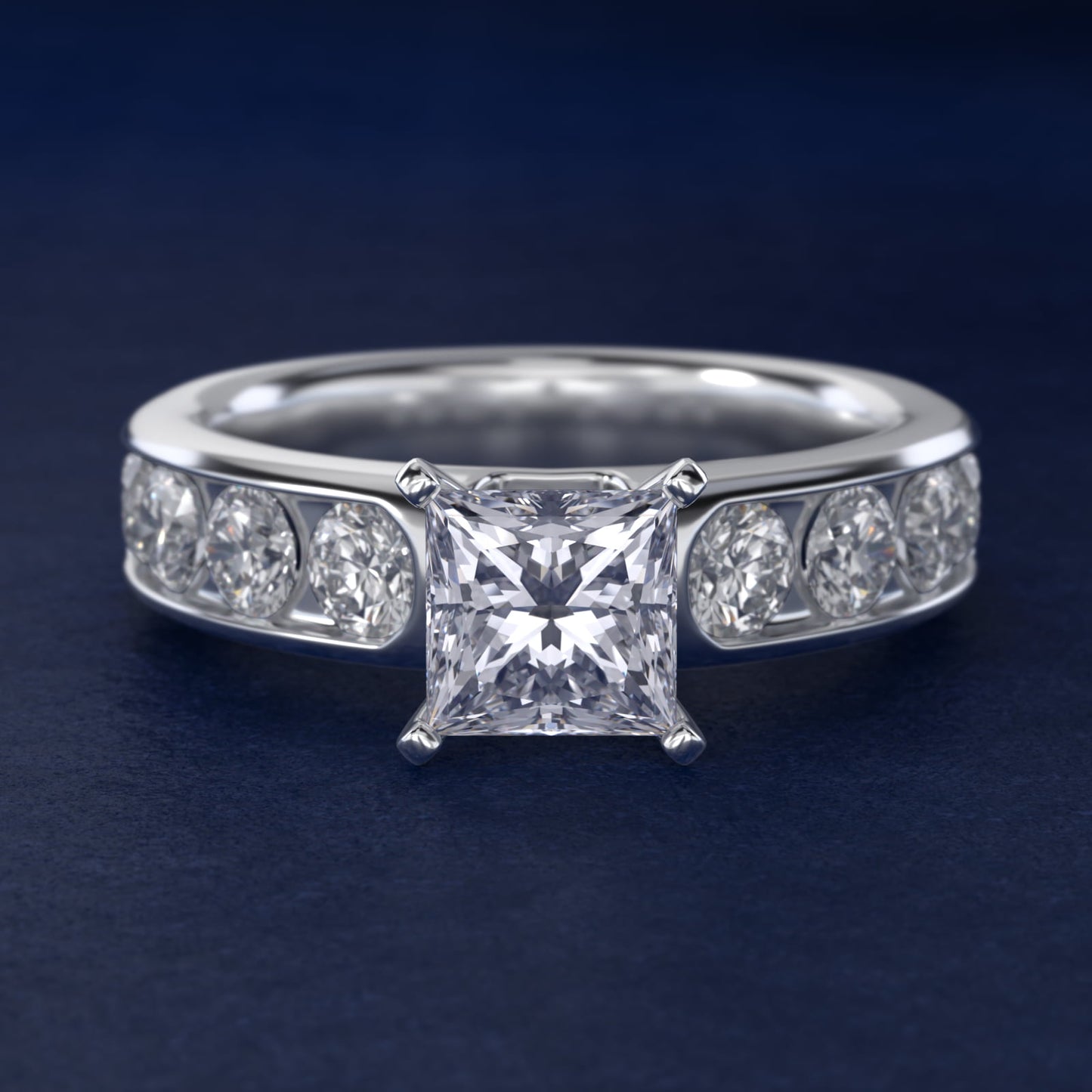 Channel Set Round Diamond Engagement Ring in 14k White Gold (1 1/2 ct. tw.) - Princess Center