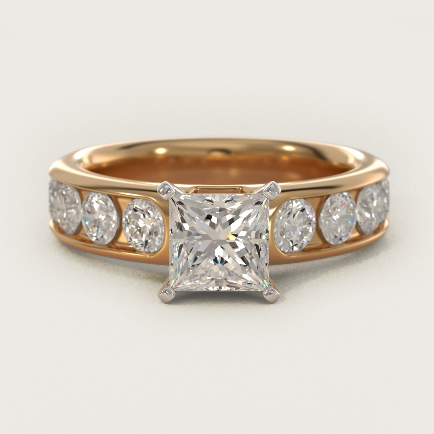 Channel Set Round Diamond Engagement Ring in 18k Yellow Gold (1 1/2 ct. tw.) - Princess Center