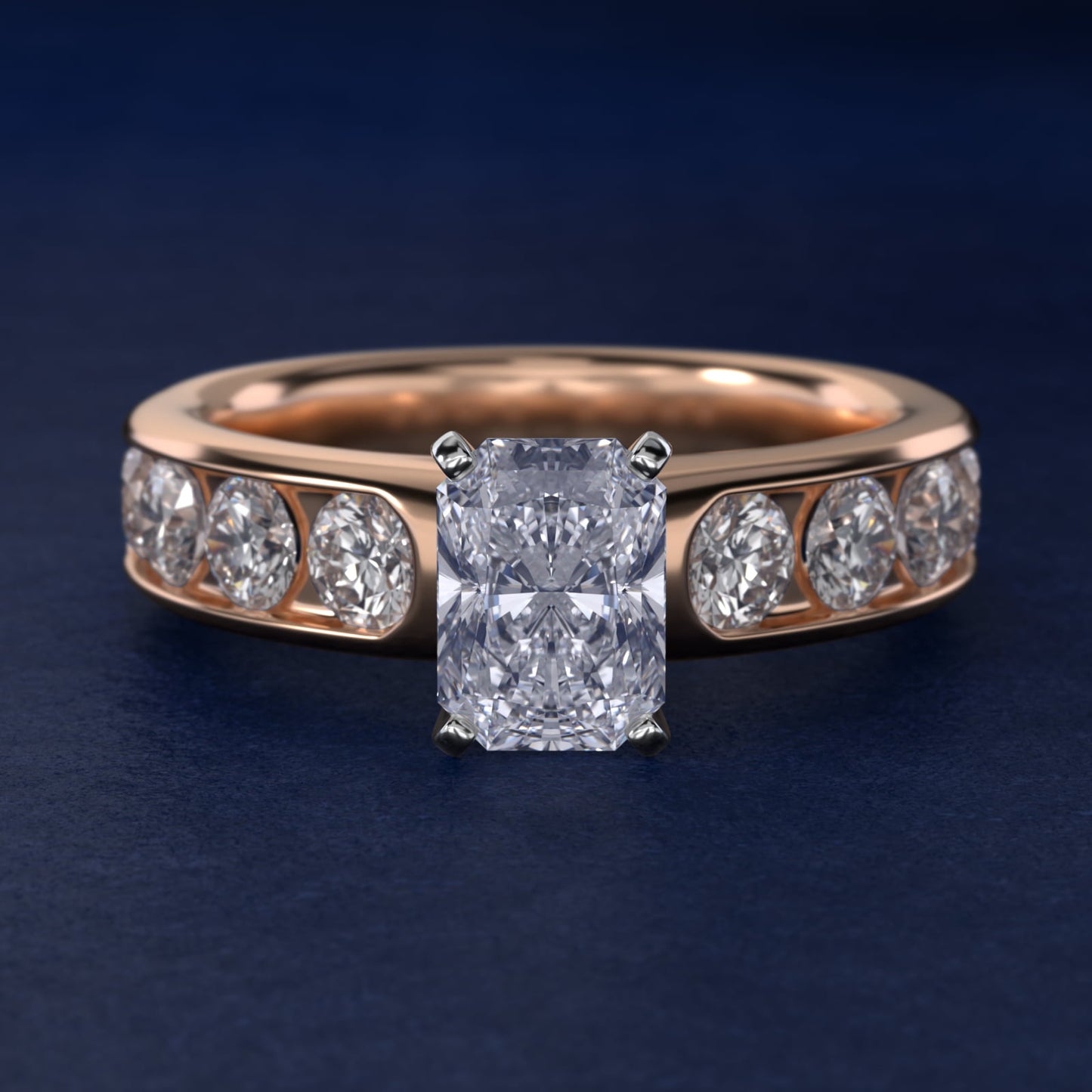 Channel Set Round Diamond Engagement Ring in 18k Rose Gold (1 1/2 ct. tw.) - Radiant Center