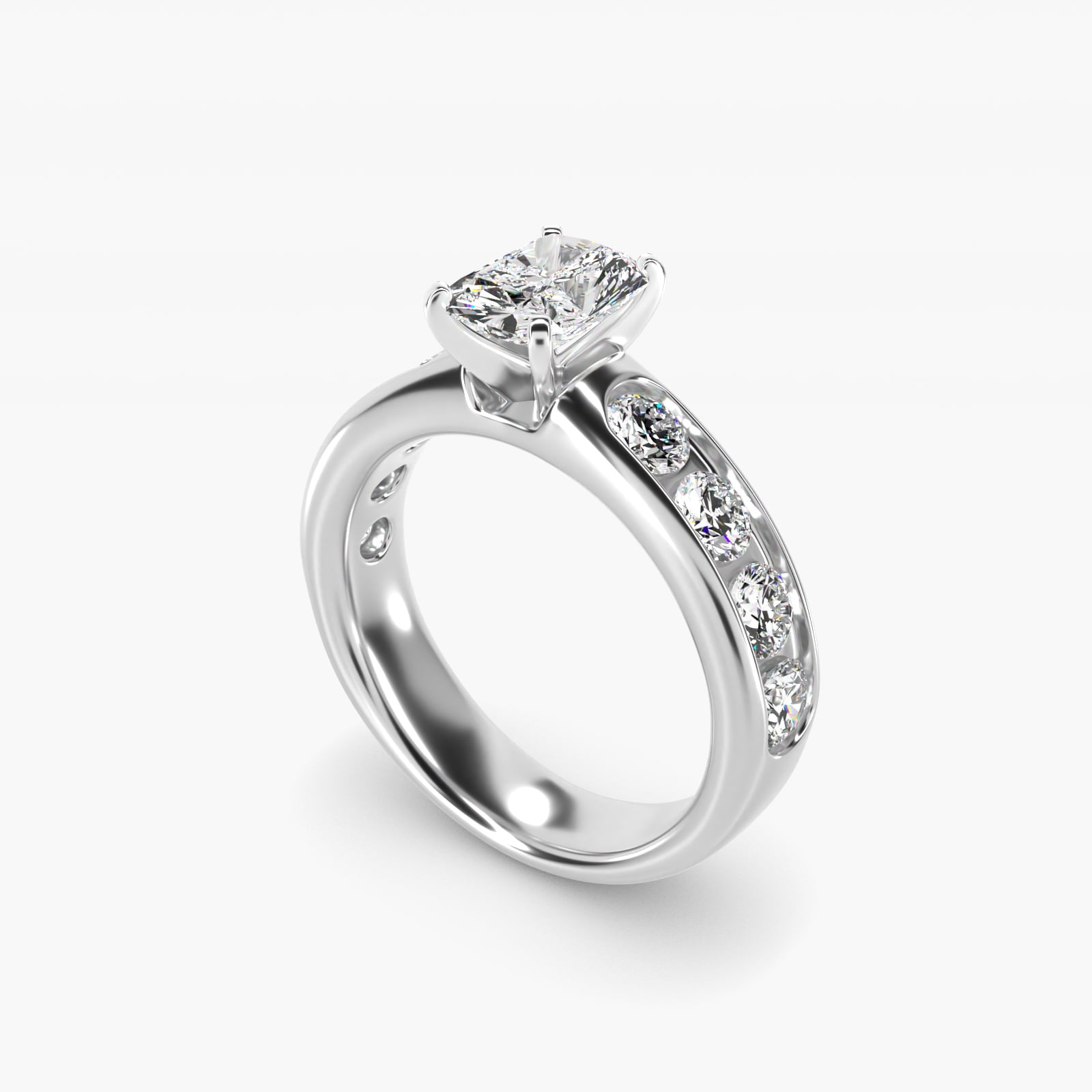 Channel Set Round Diamond Engagement Ring in 14k White Gold (1 1/2 ct. tw.) - Radiant Center