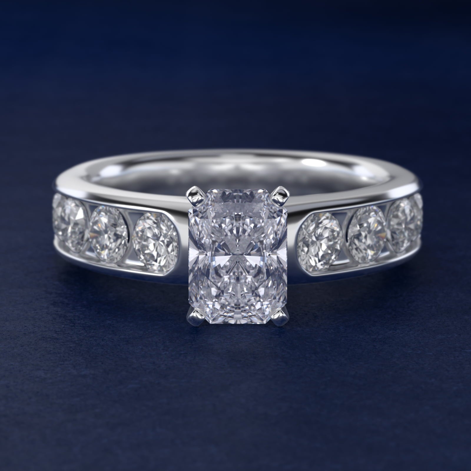 Channel Set Round Diamond Engagement Ring in 14k White Gold (1 1/2 ct. tw.) - Radiant Center