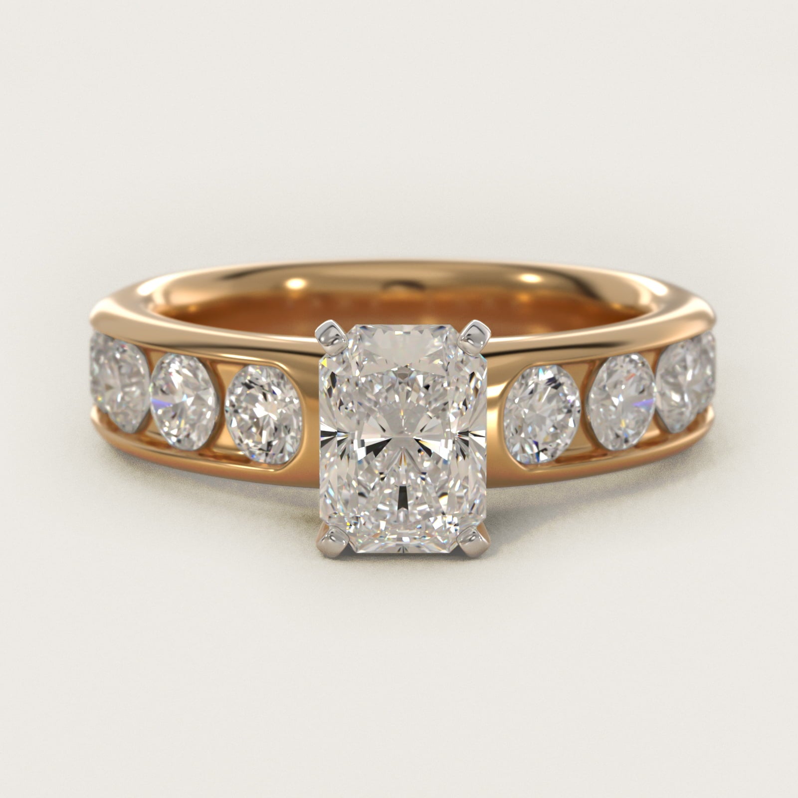 Channel Set Round Diamond Engagement Ring in 18k Yellow Gold (1 1/2 ct. tw.) - Radiant Center