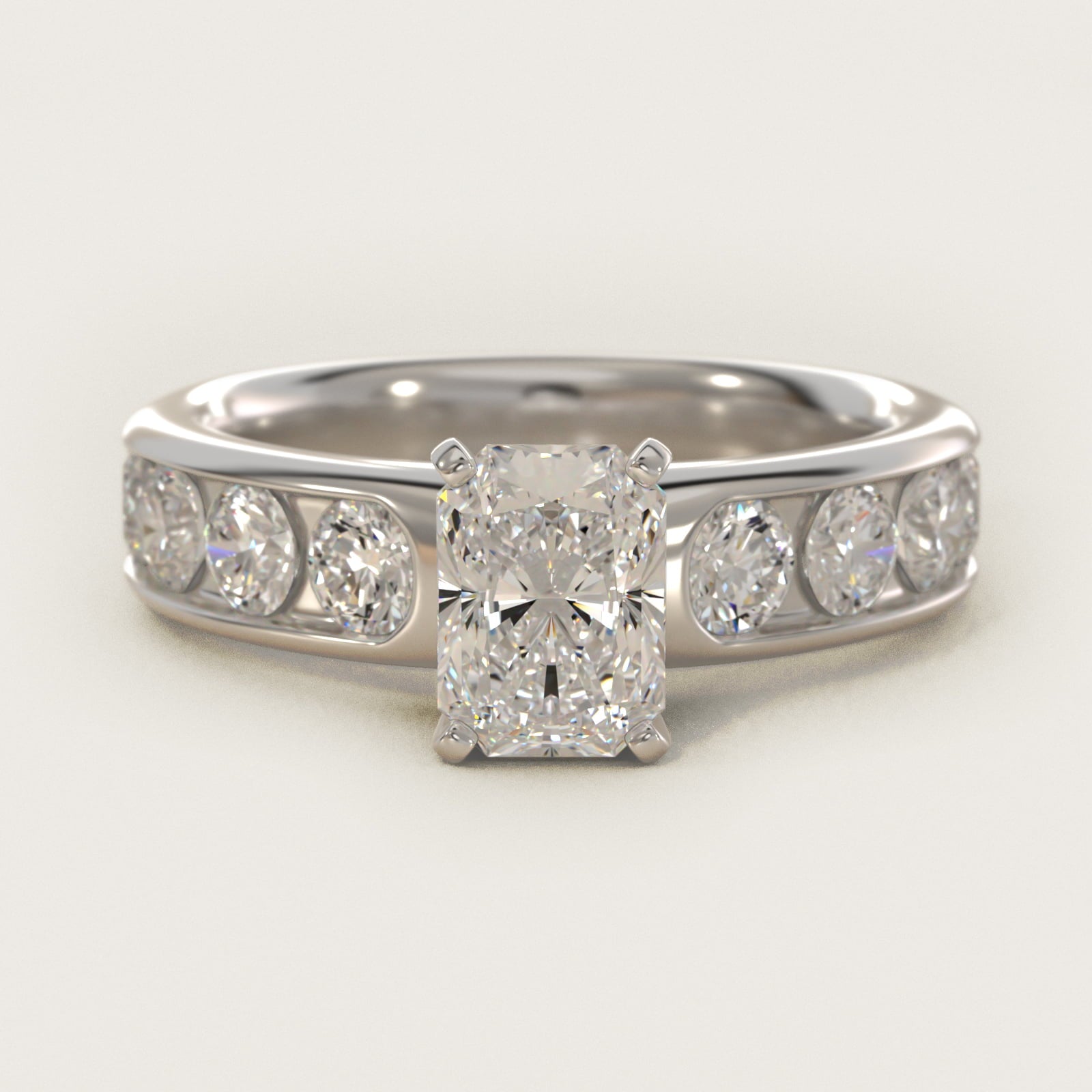 Channel Set Round Diamond Engagement Ring in Platinum (1 1/2 ct. tw.) - Radiant Center