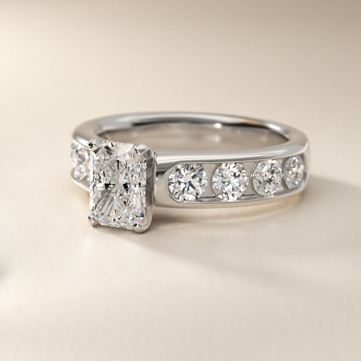 Channel Set Round Diamond Engagement Ring in Platinum (1 1/2 ct. tw.) - Radiant Center
