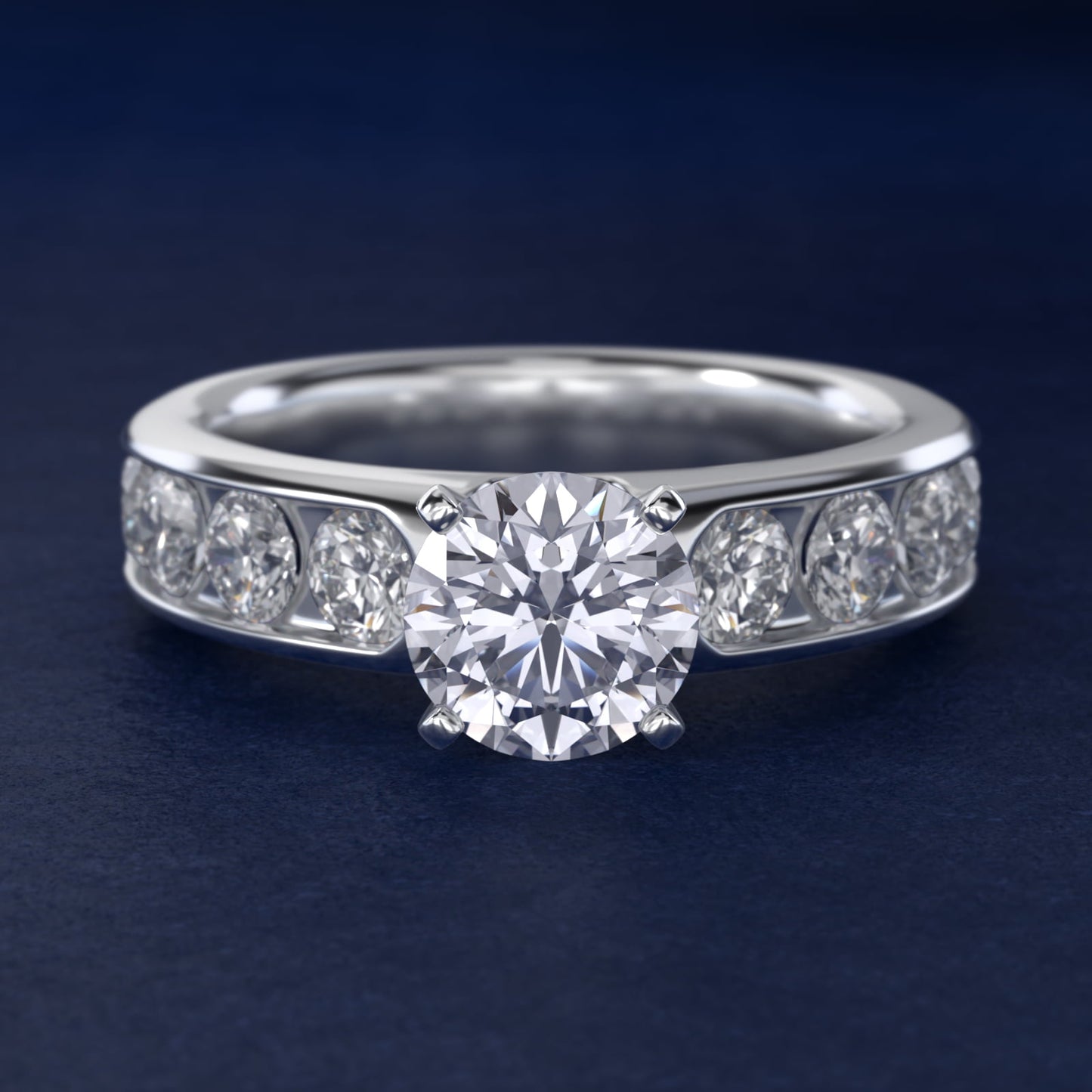 Channel Set Round Diamond Engagement Ring in 18k White Gold (1 1/2 ct. tw.) - Round Center
