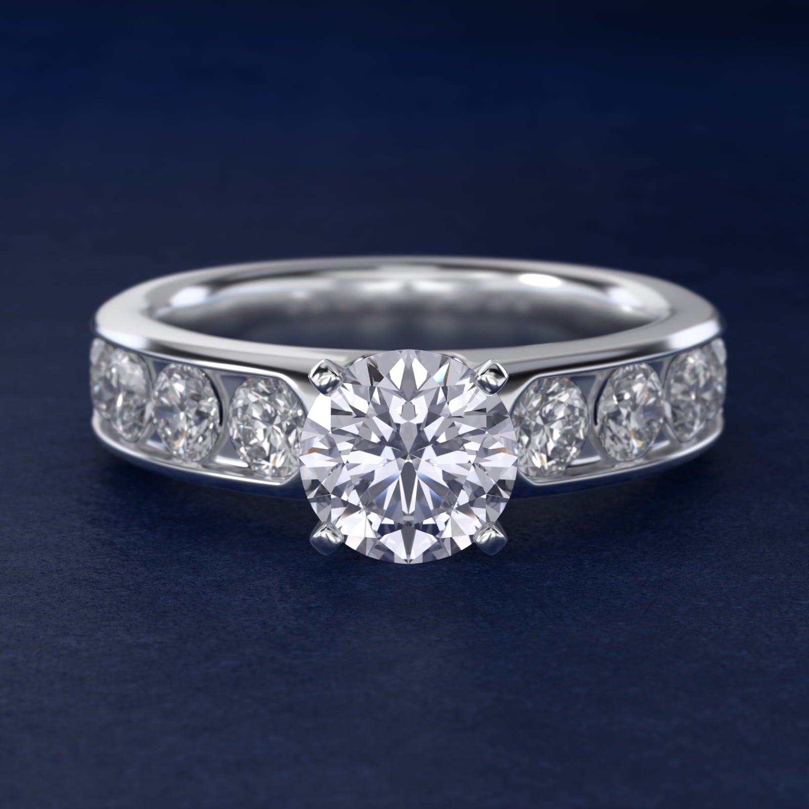 Channel Set Round Diamond Engagement Ring in 18k White Gold (1 1/2 ct. tw.) - Round Center
