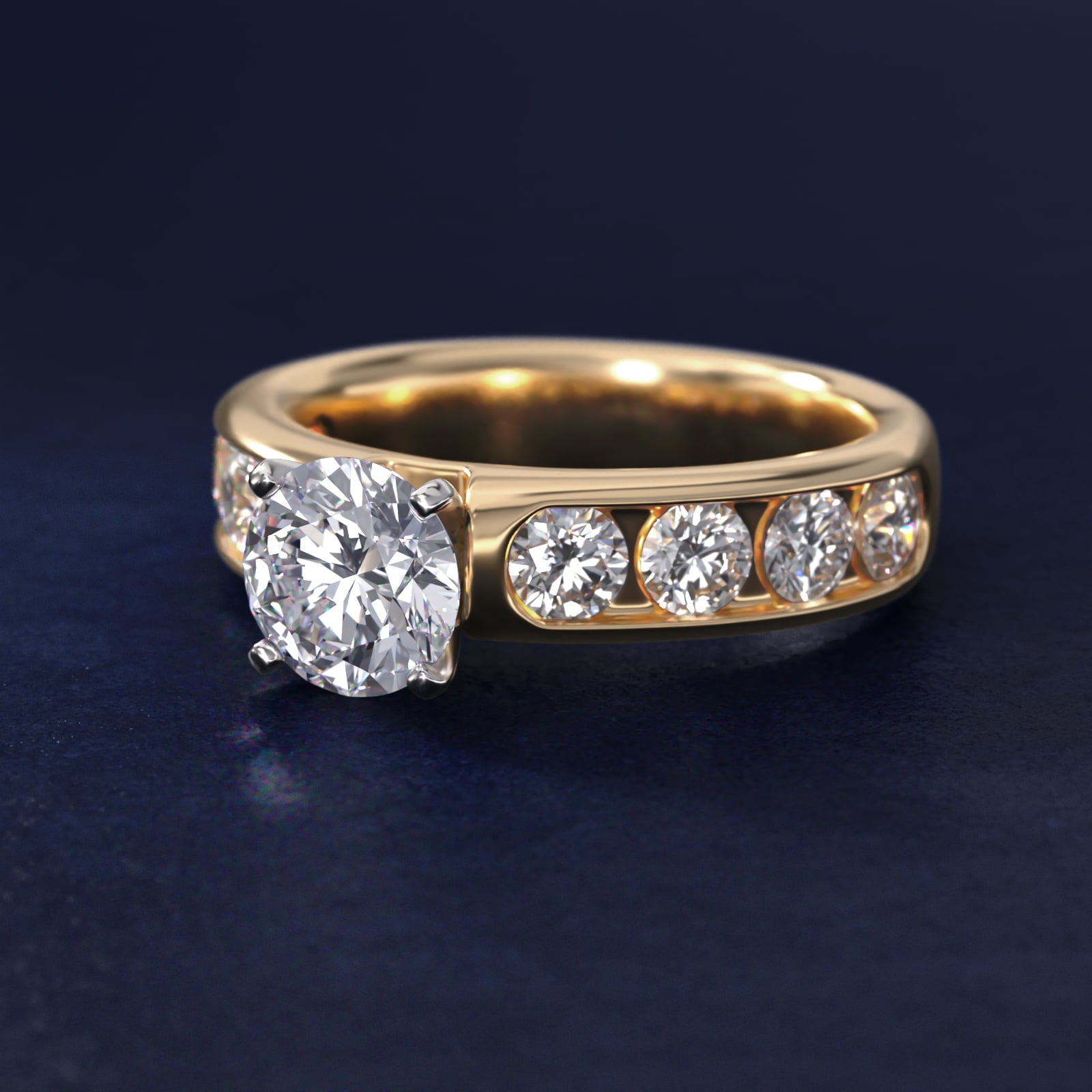 Channel Set Round Diamond Engagement Ring in 14k Yellow Gold (1 1/2 ct. tw.) - Round Center