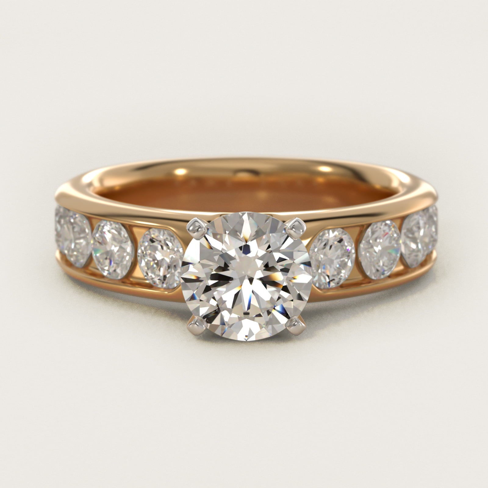 Channel Set Round Diamond Engagement Ring in 18k Yellow Gold (1 1/2 ct. tw.) - Round Center