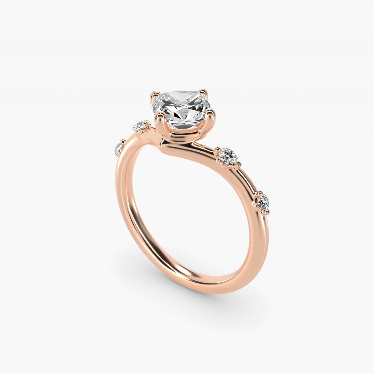 Chevron Diamond Station Side Stone Engagement Ring In 14K Rose Gold By James Allen - Cushion Center