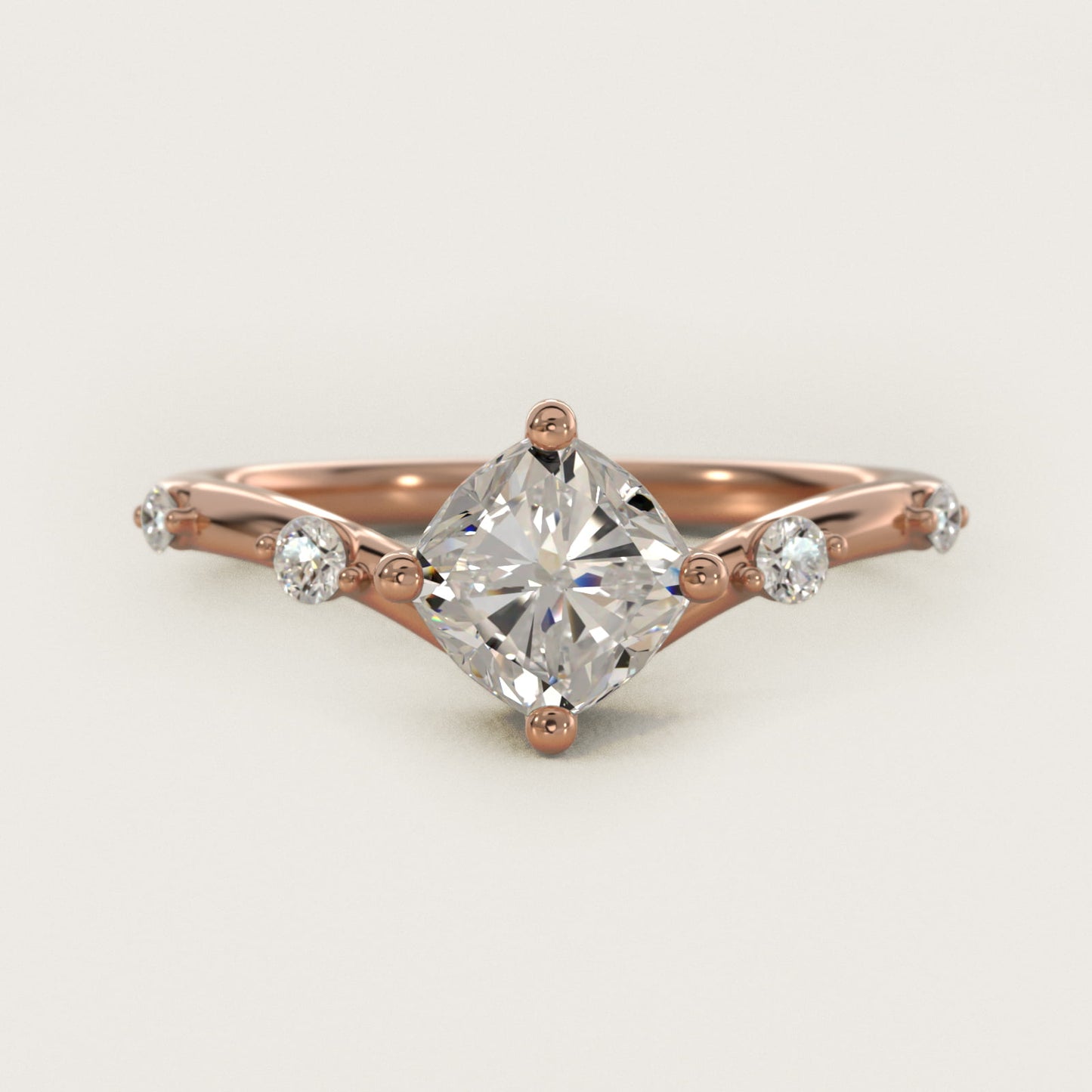 Chevron Diamond Station Side Stone Engagement Ring In 14K Rose Gold By James Allen - Cushion Center