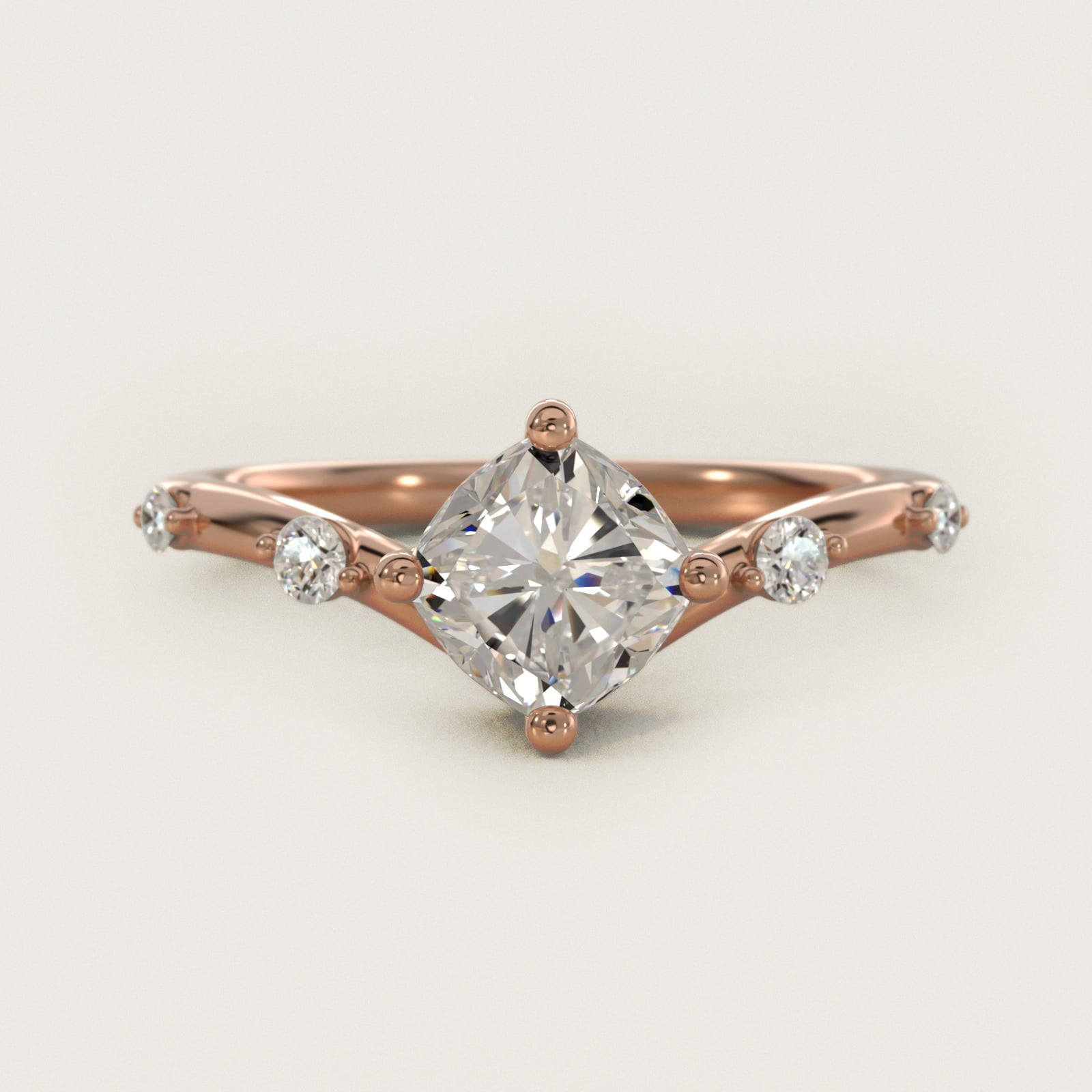Chevron Diamond Station Side Stone Engagement Ring In 18k Rose Gold By James Allen - Cushion Center