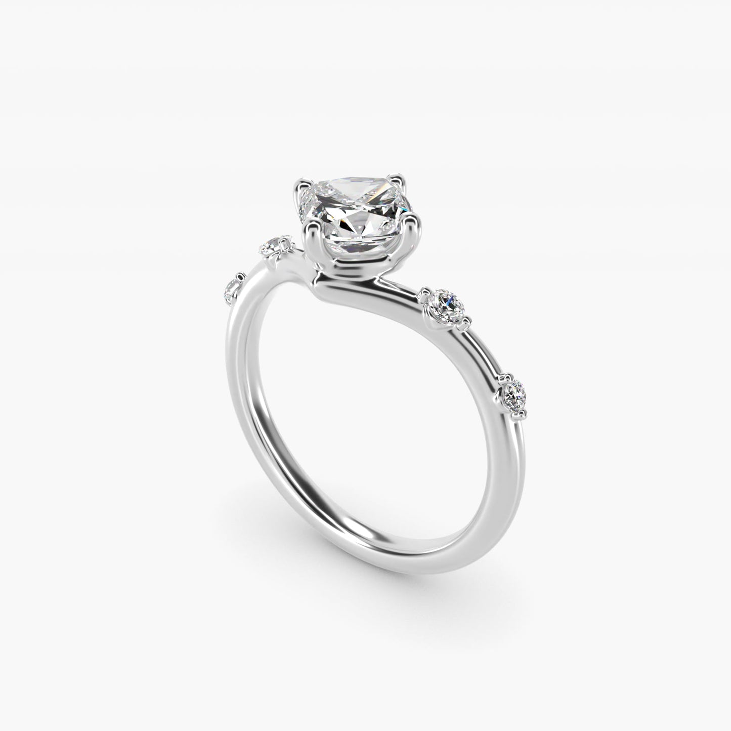 Chevron Diamond Station Side Stone Engagement Ring In 18k White Gold By James Allen - Cushion Center