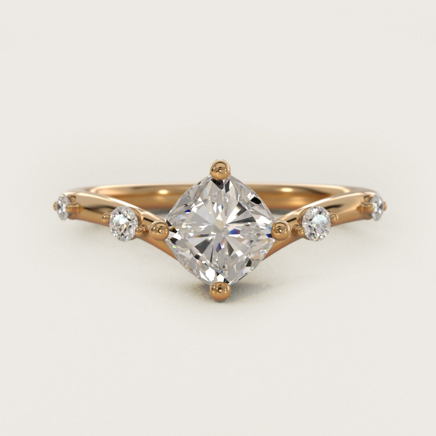 Chevron Diamond Station Side Stone Engagement Ring In 14K Yellow Gold By James Allen - Cushion Center