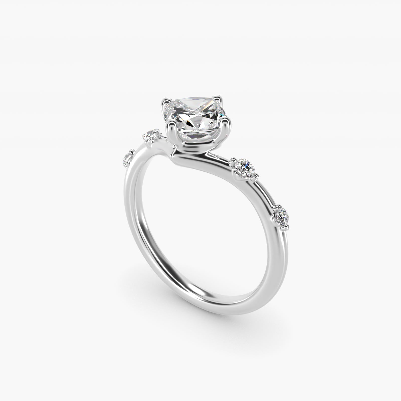 Chevron Diamond Station Side Stone Engagement Ring In Platinum By James Allen - Cushion Center