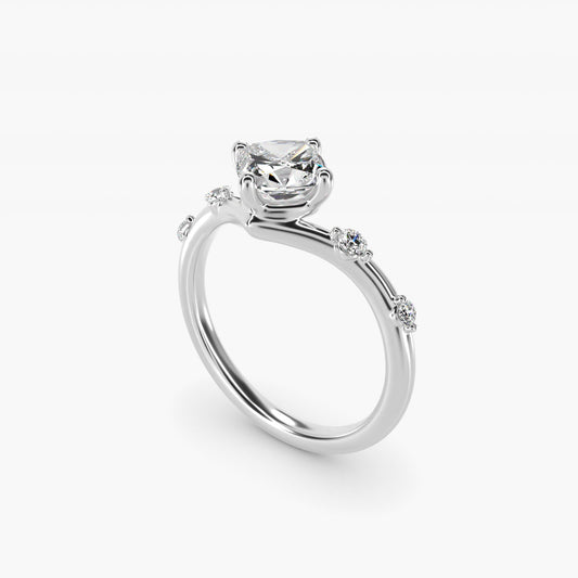 Chevron Diamond Station Side Stone Engagement Ring In Platinum By James Allen - Cushion Center
